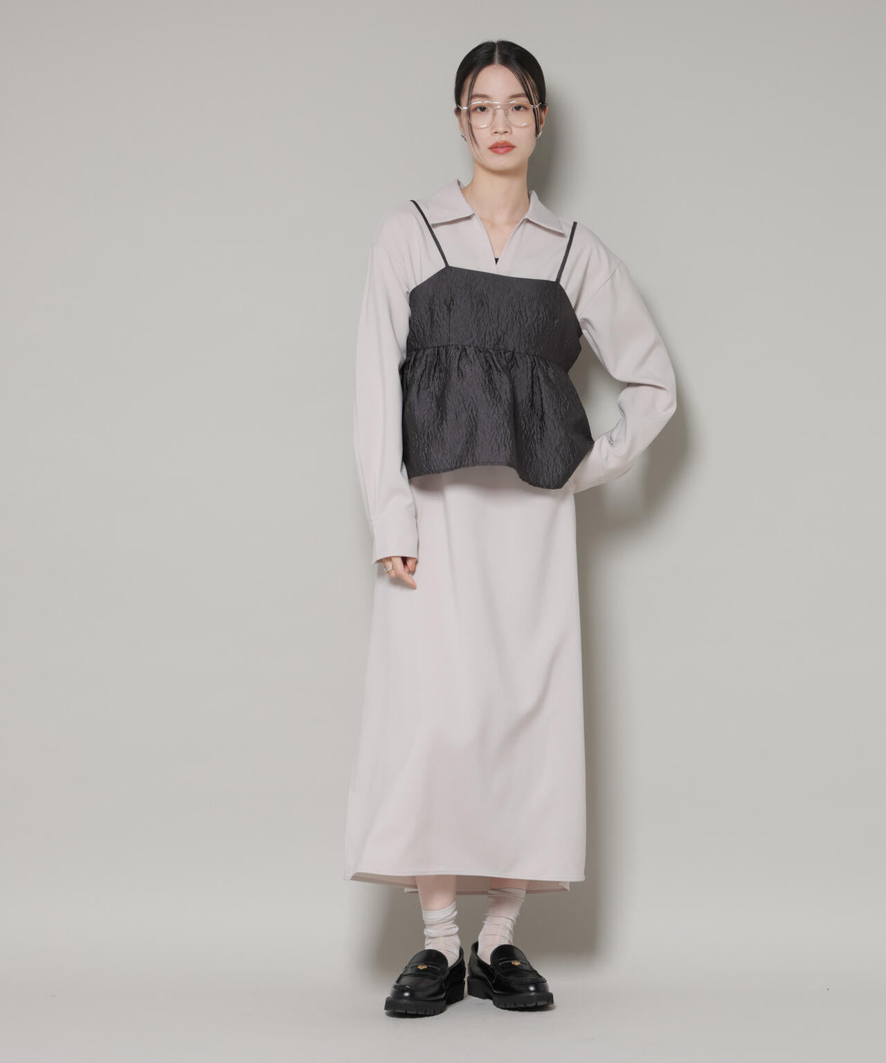 キャミビスチェ×スキッパーワンピース アンサンブルセット