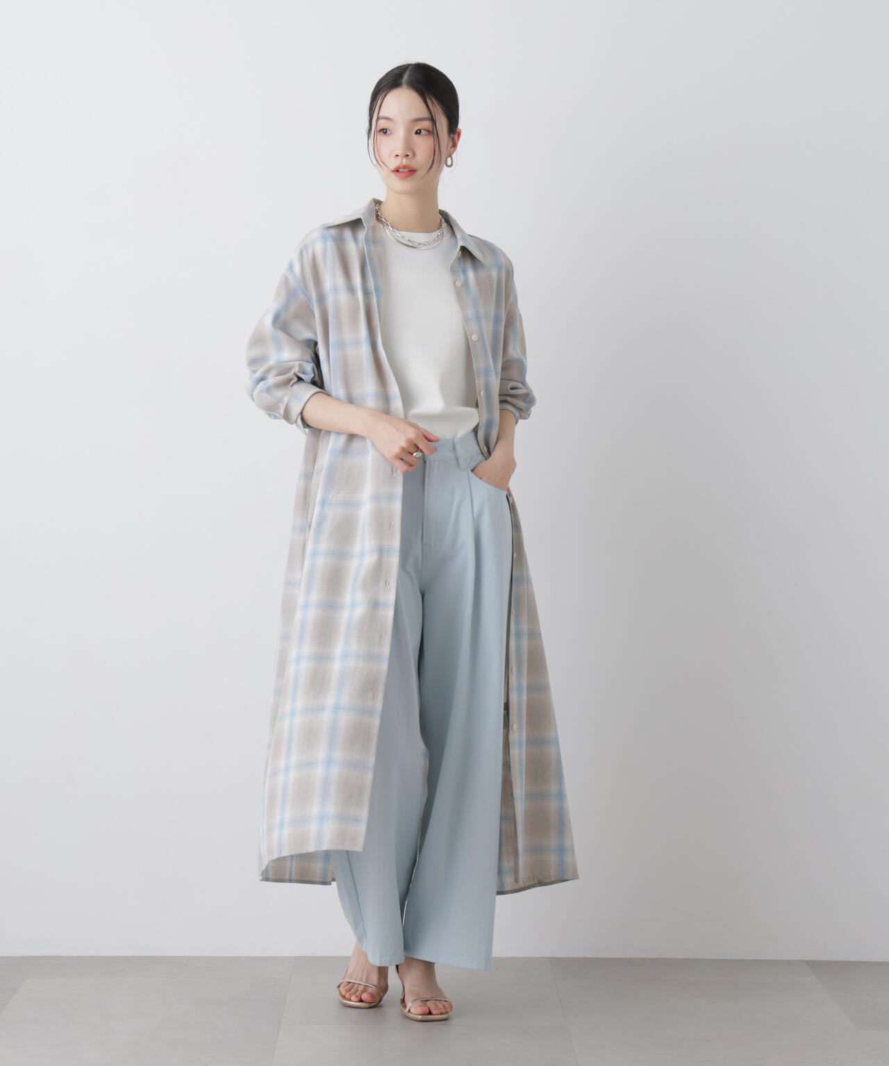 オンブレーツイルチェックシャツワンピース