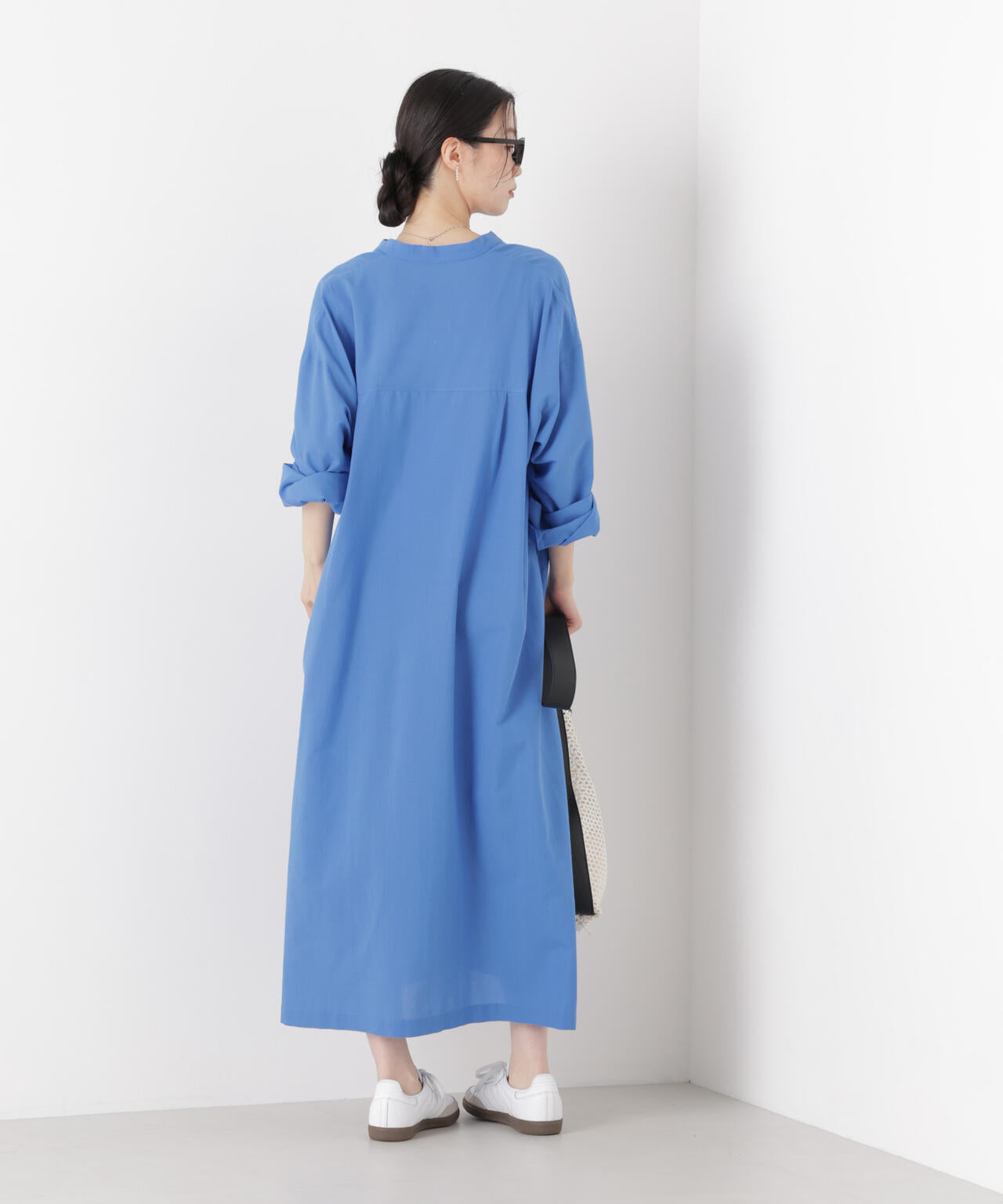 マシンウォッシャブルリネン混 スタンドカラーワンピース 6736119313