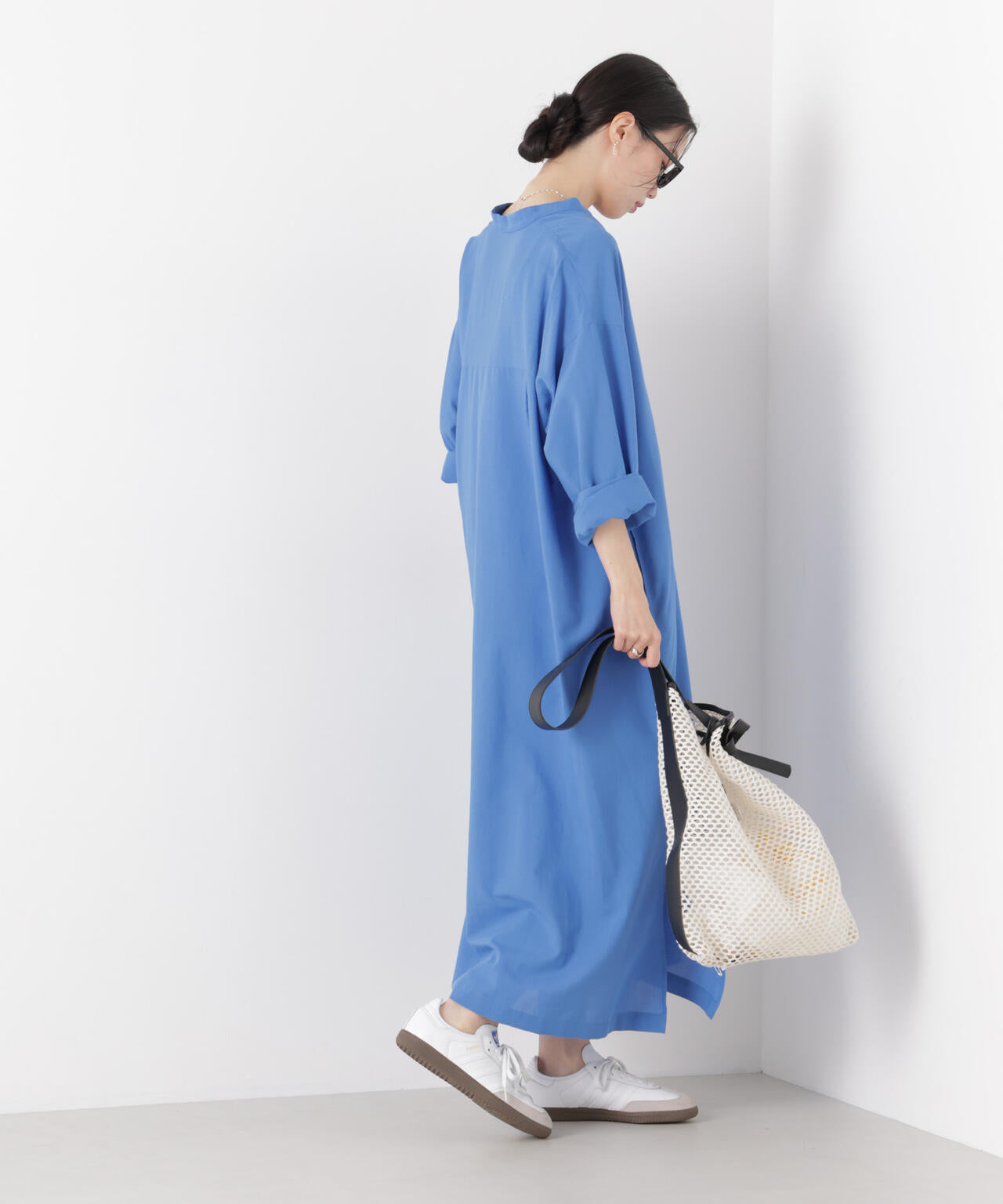 マシンウォッシャブルリネン混 スタンドカラーワンピース 6736119313