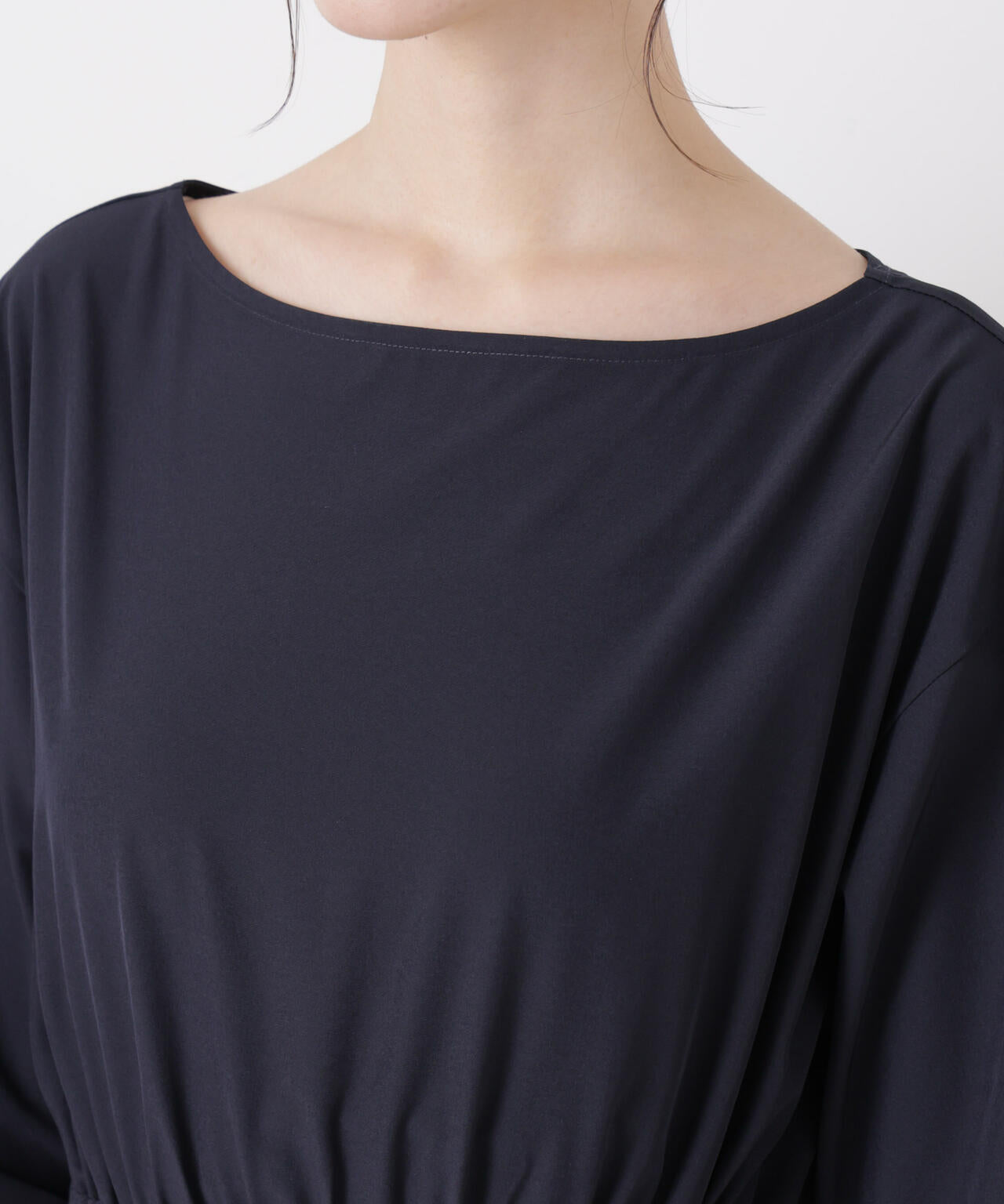 ウエストギャザーボートネックワンピース 6736119317