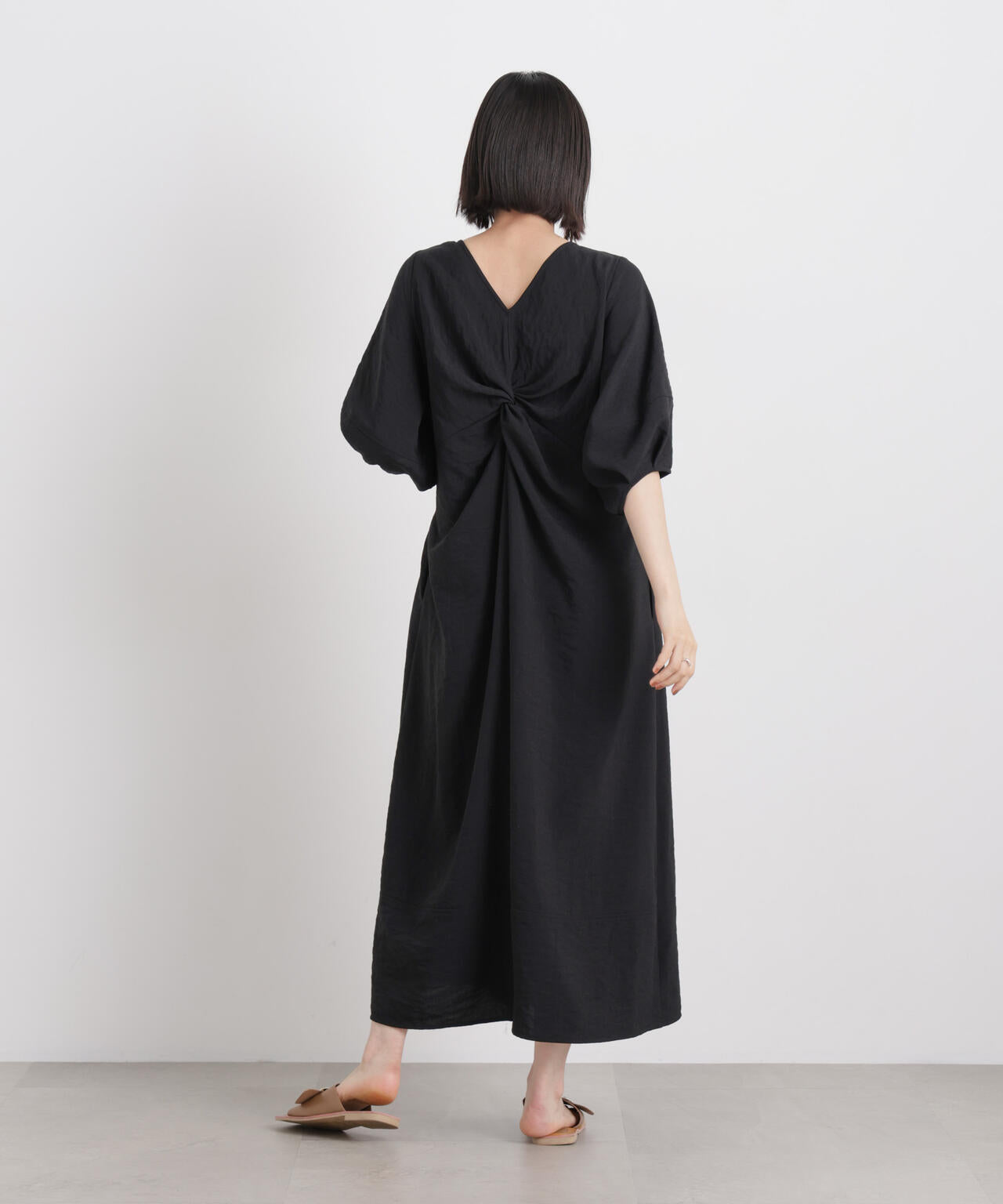 多機能リネンライク前後2wayランタンスリーブワンピース 6736119318