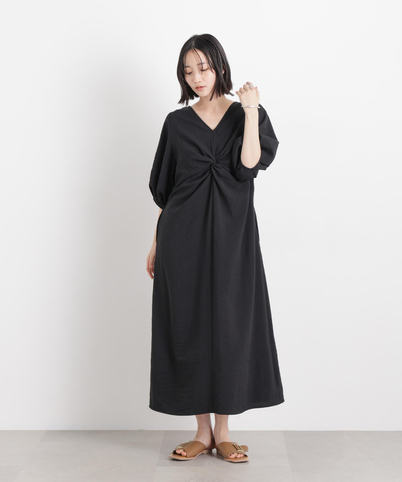 多機能リネンライク前後2wayランタンスリーブワンピース 6736119318
