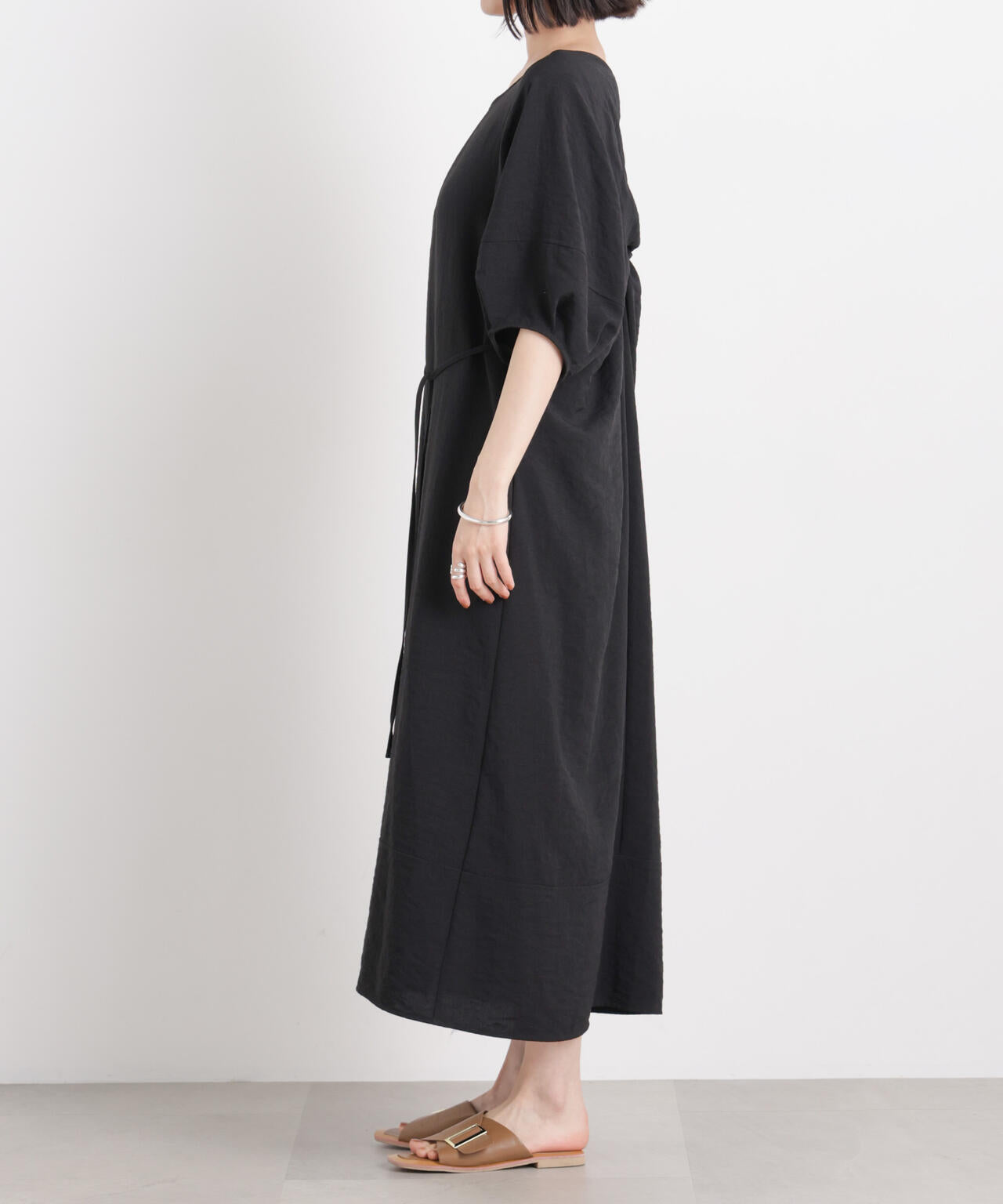 多機能リネンライク前後2wayランタンスリーブワンピース 6736119318
