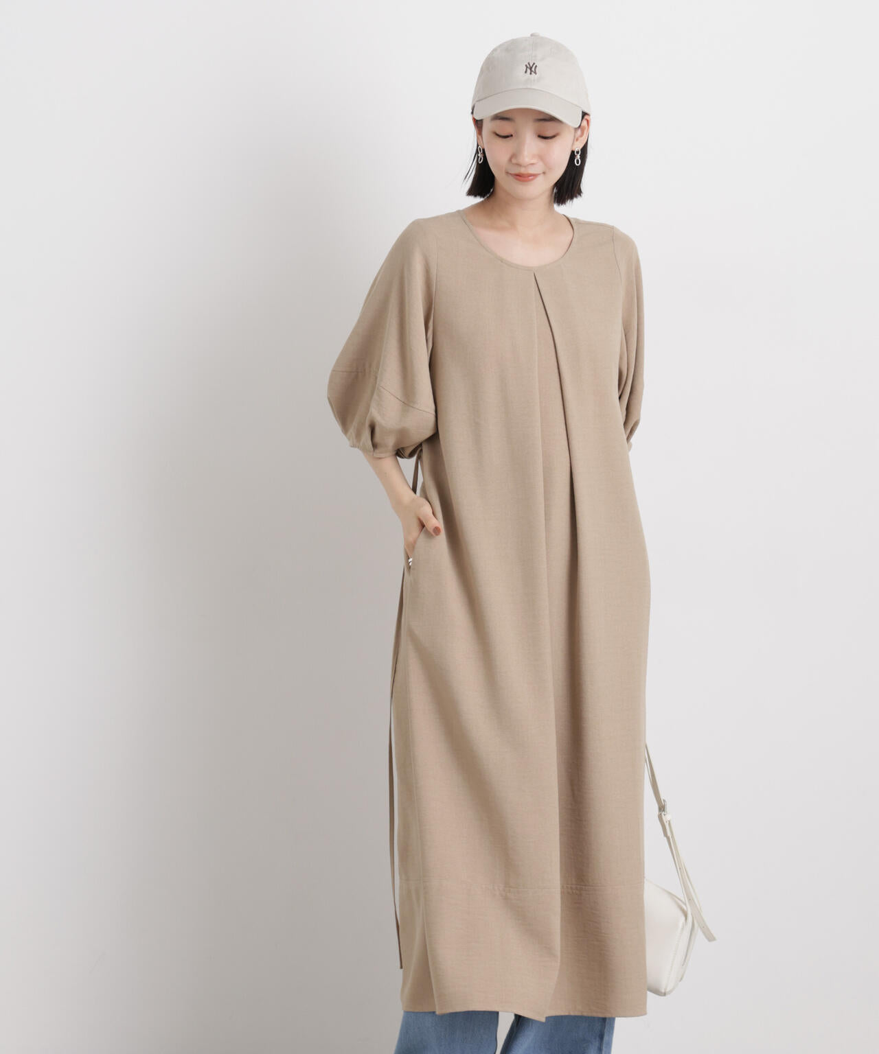 多機能リネンライク前後2wayランタンスリーブワンピース 6736119318