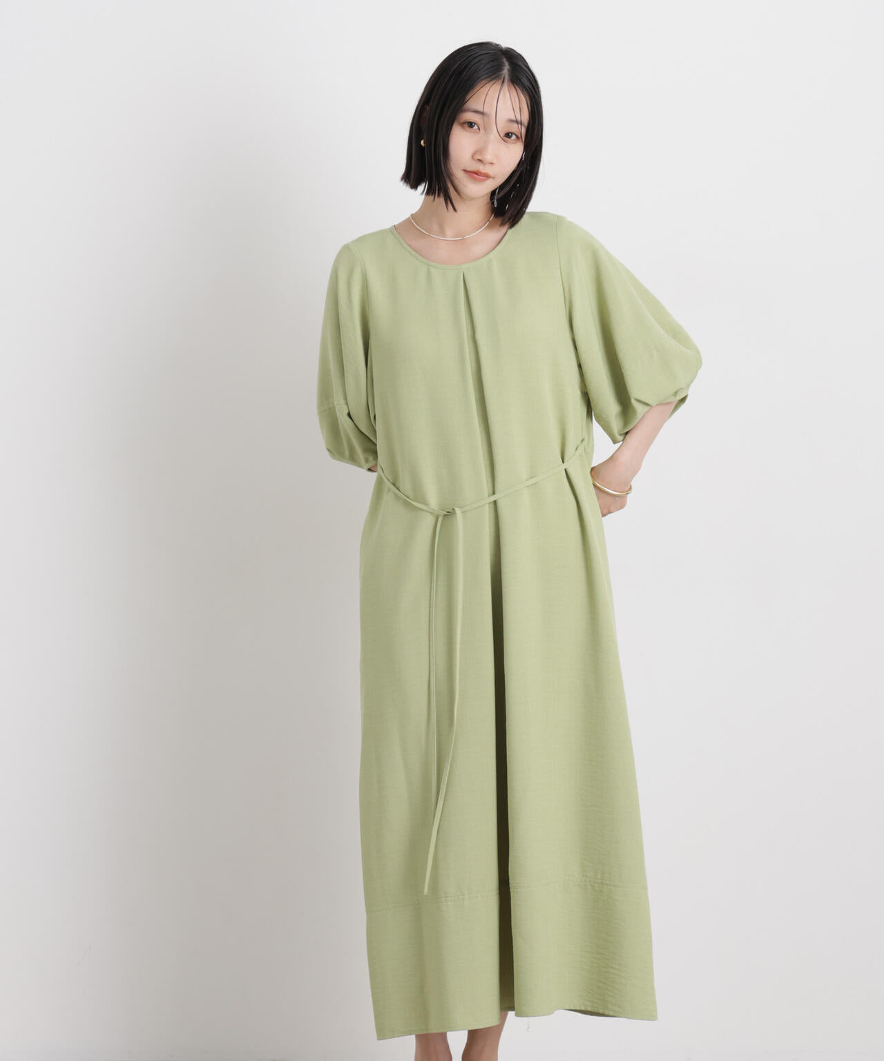 多機能リネンライク前後2wayランタンスリーブワンピース 6736119318