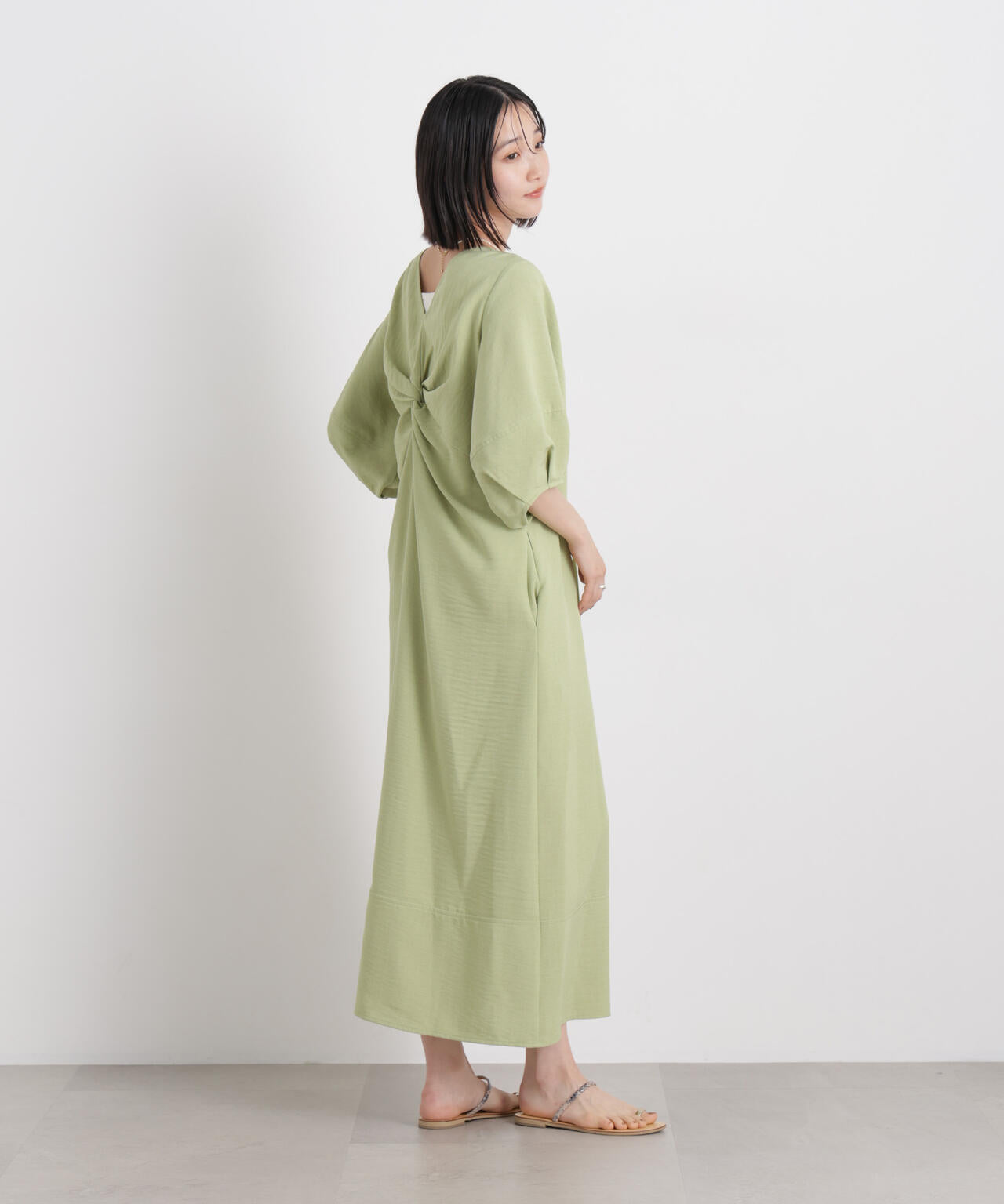 多機能リネンライク前後2wayランタンスリーブワンピース 6736119318