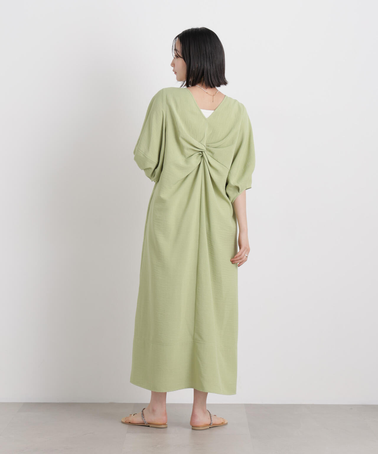 多機能リネンライク前後2wayランタンスリーブワンピース 6736119318