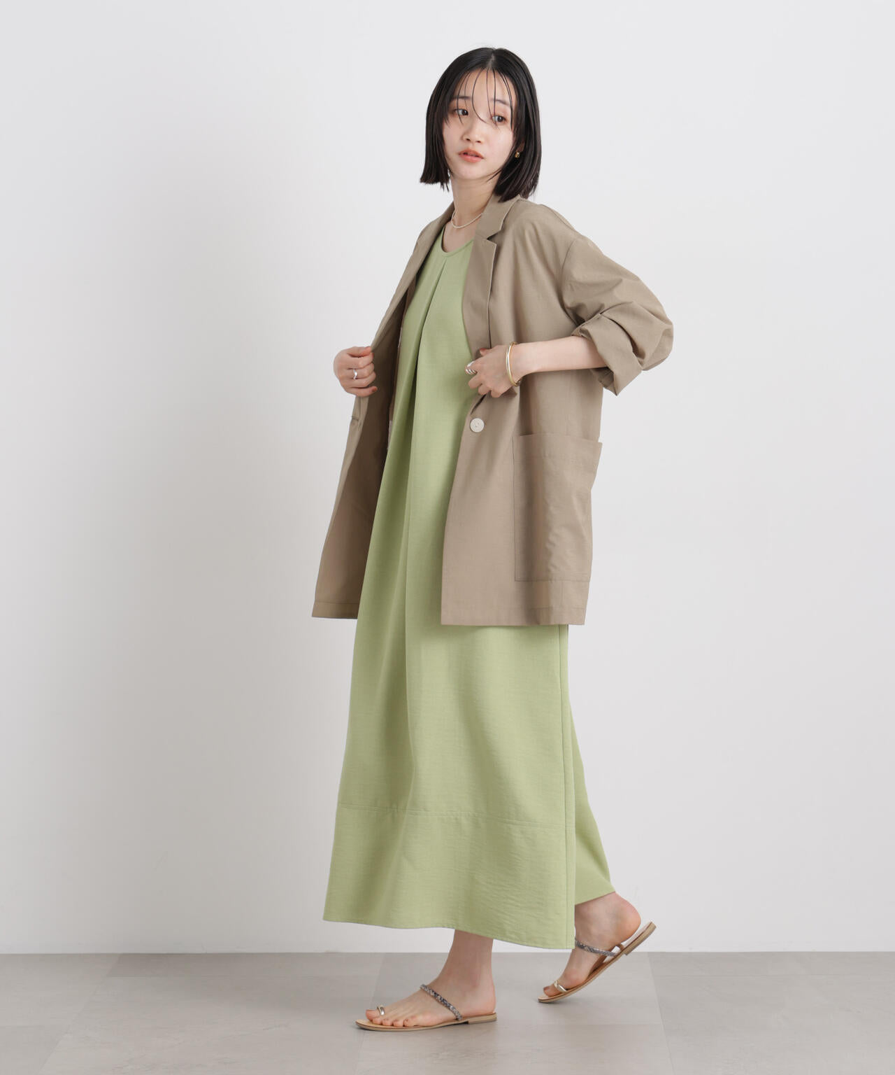 多機能リネンライク前後2wayランタンスリーブワンピース 6736119318
