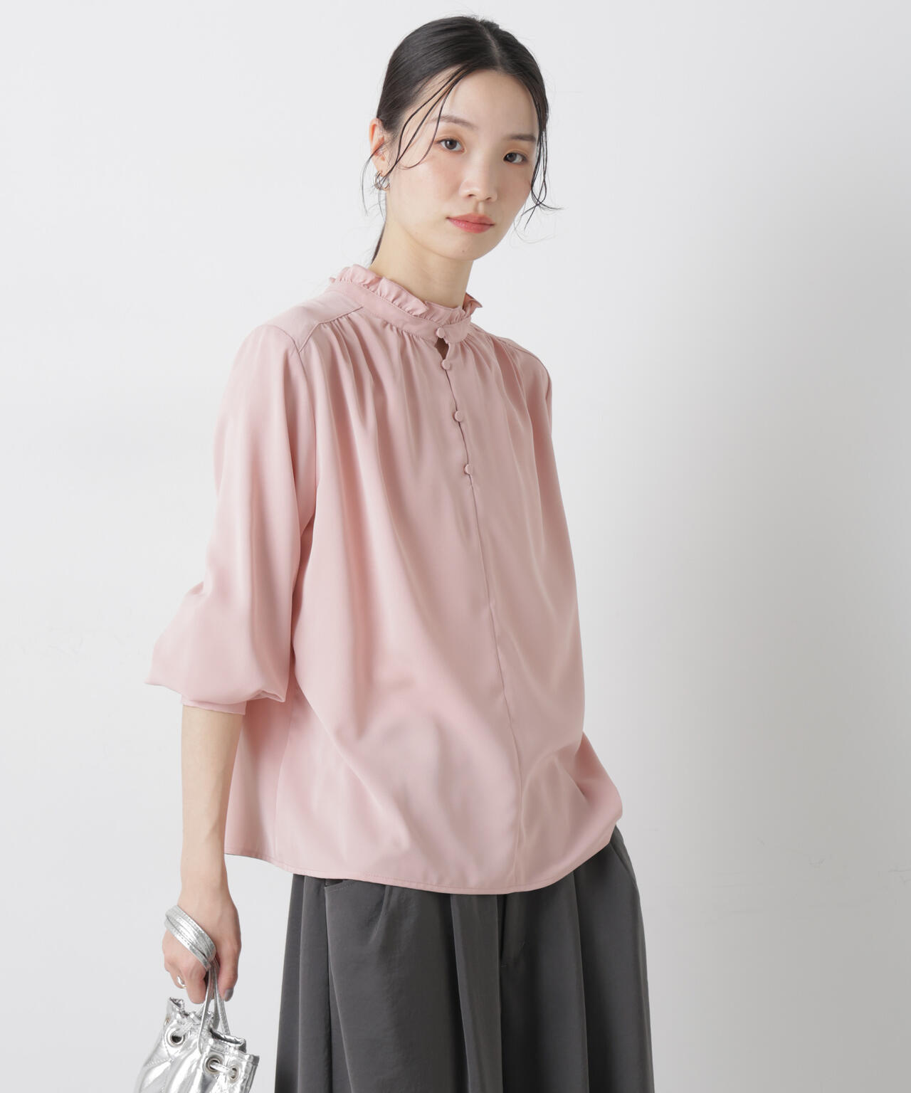前後2wayスタンドカラーギャザーブラウス 6736120308