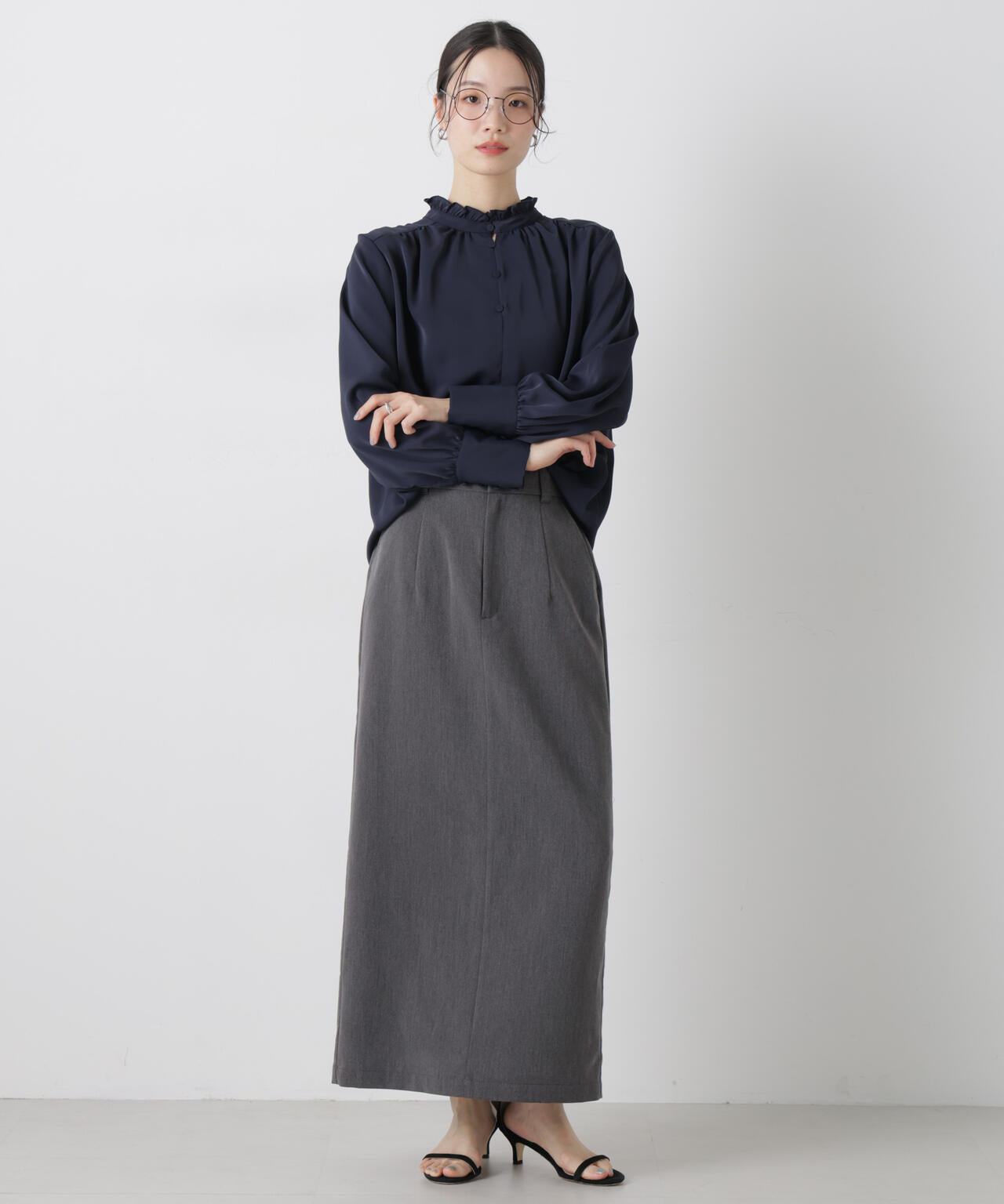 前後2wayスタンドカラーギャザーブラウス 6736120308