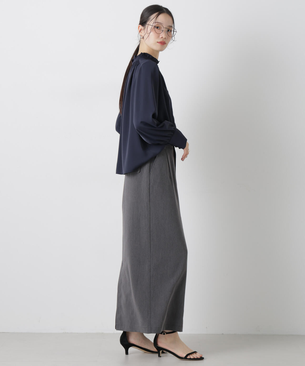 前後2wayスタンドカラーギャザーブラウス 6736120308