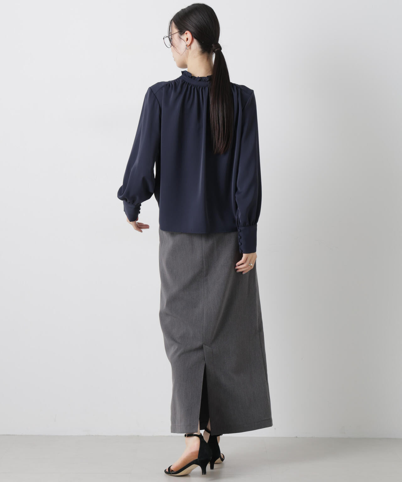 前後2wayスタンドカラーギャザーブラウス 6736120308