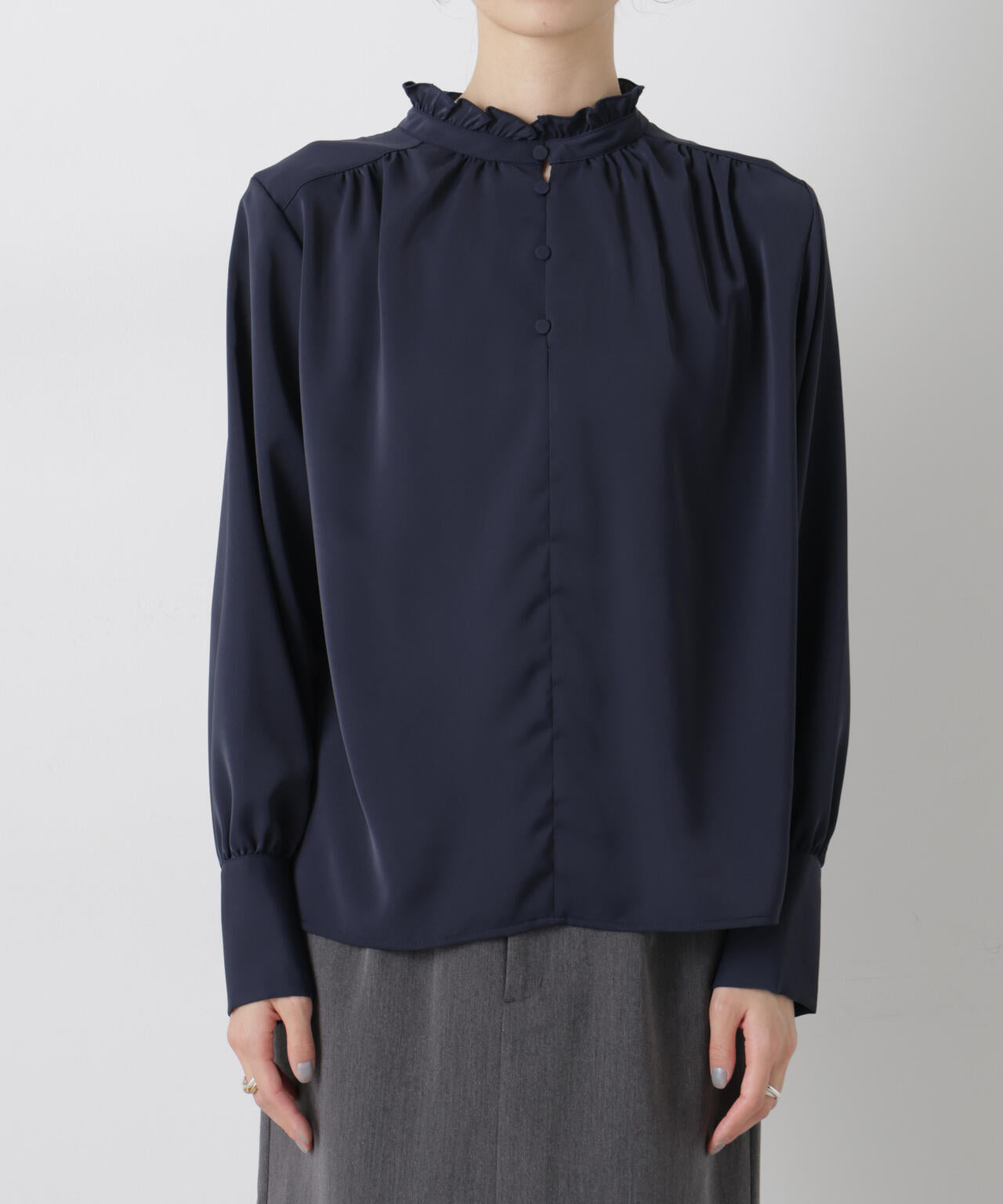 前後2wayスタンドカラーギャザーブラウス 6736120308