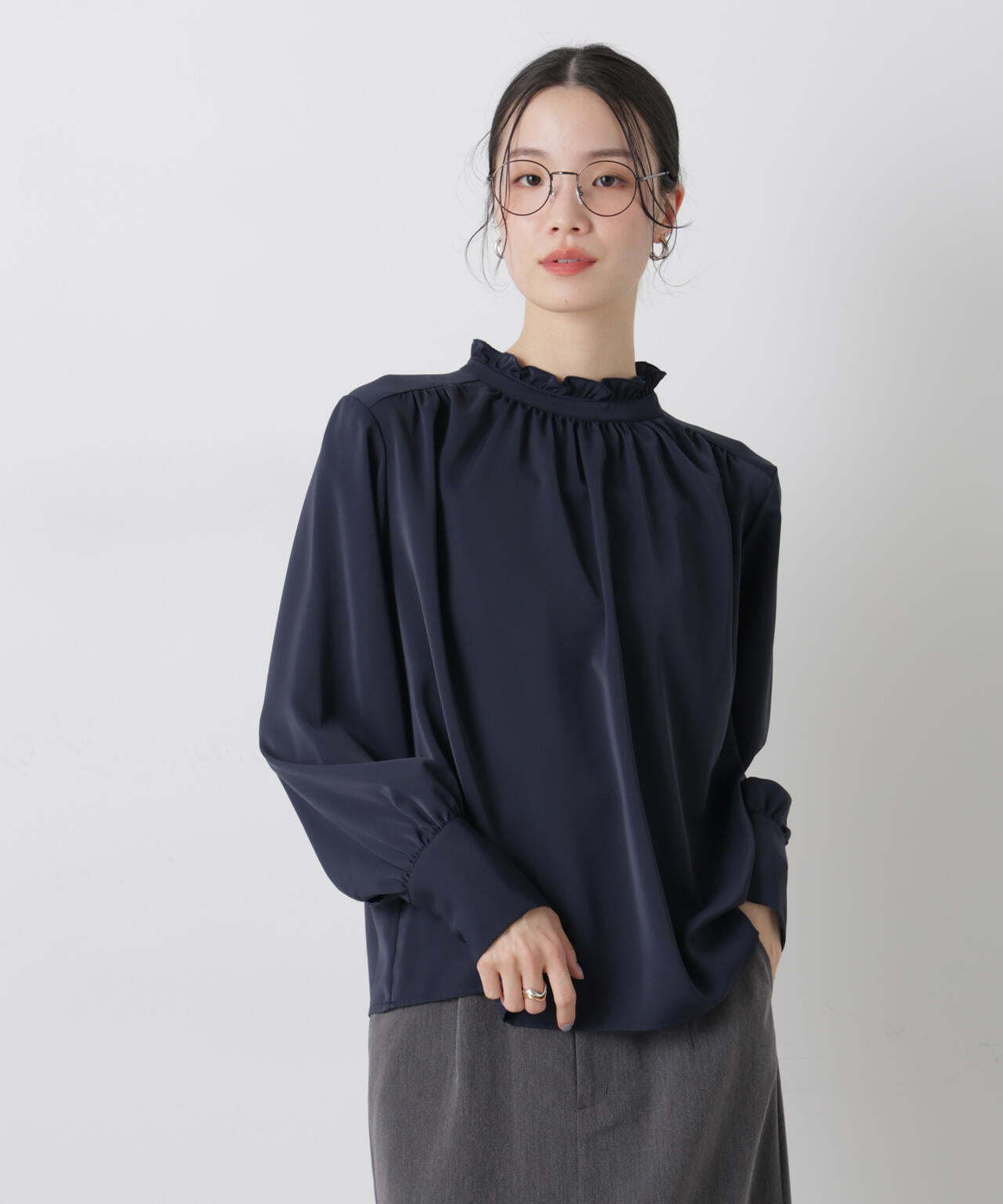 前後2wayスタンドカラーギャザーブラウス 6736120308