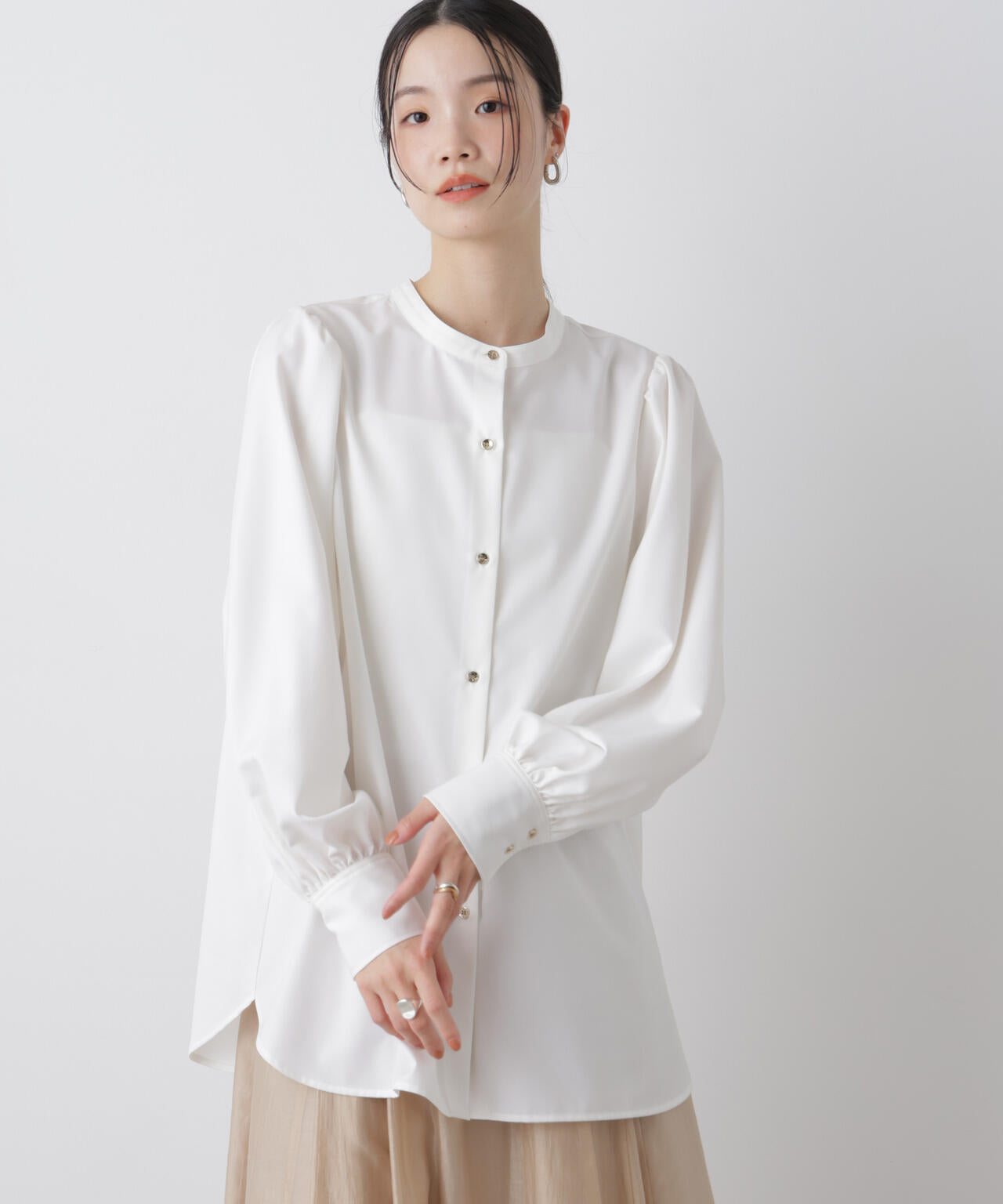 マシンウォッシャブルイージーケア ギャザースリーブブラウス