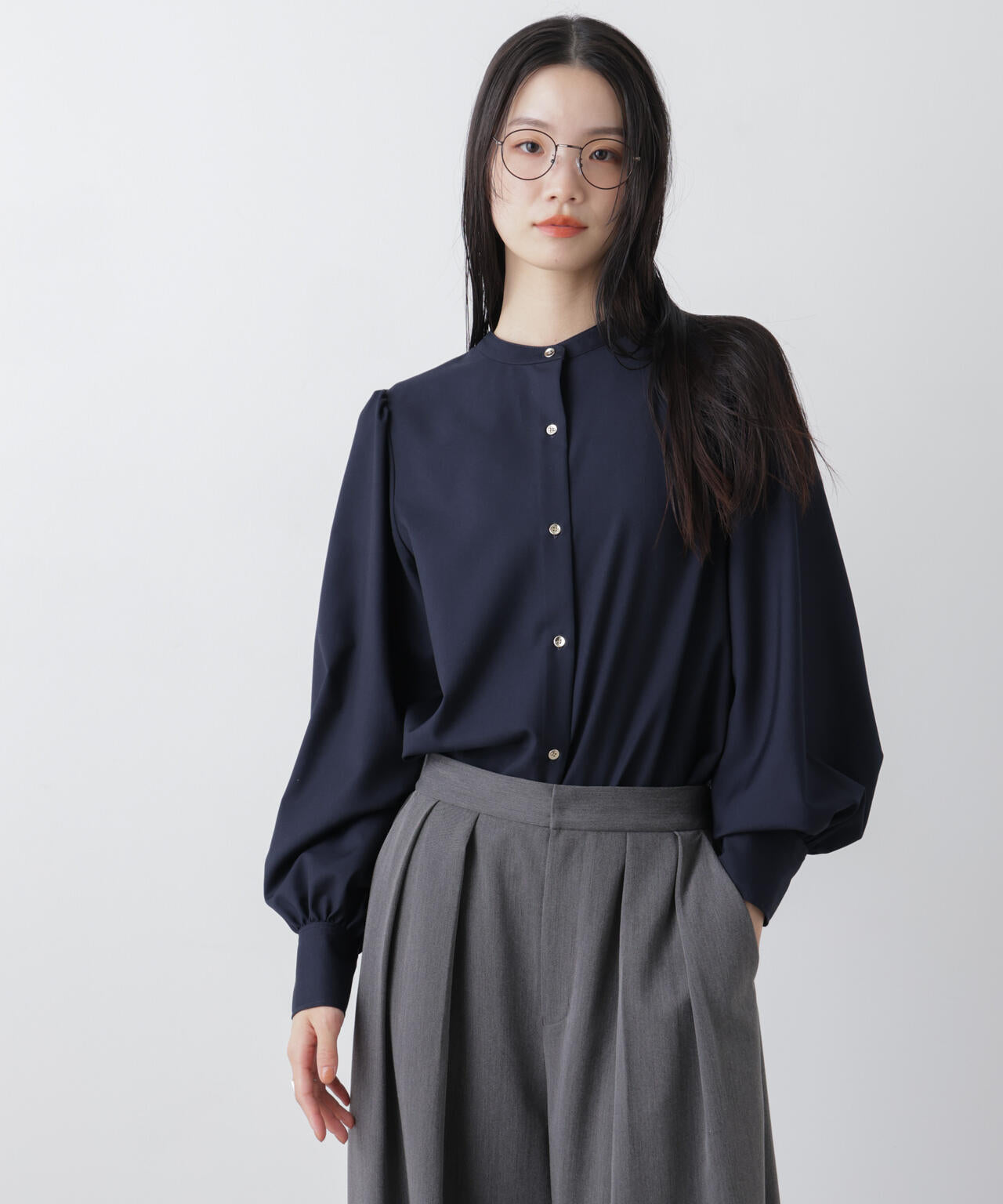 マシンウォッシャブルイージーケア ギャザースリーブブラウス