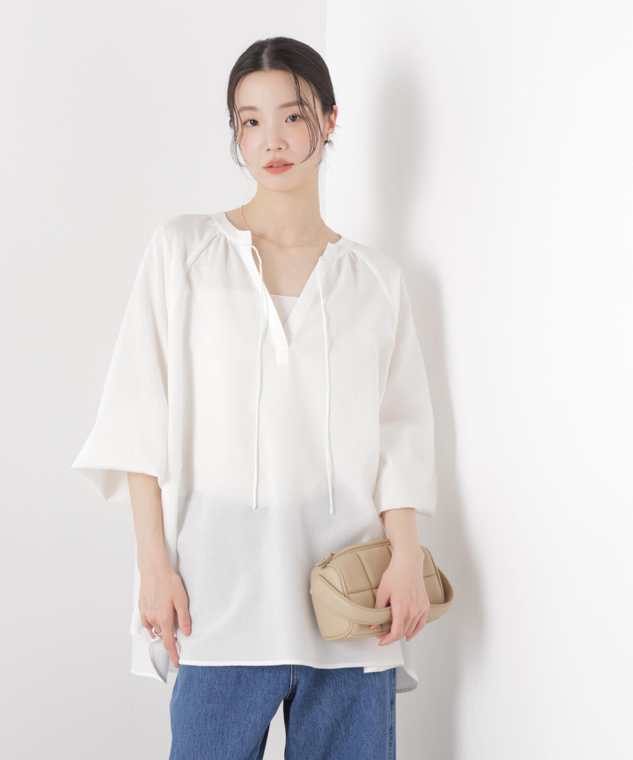 マシンウォッシャブルリネン混 ドルマンプルオーバーブラウス