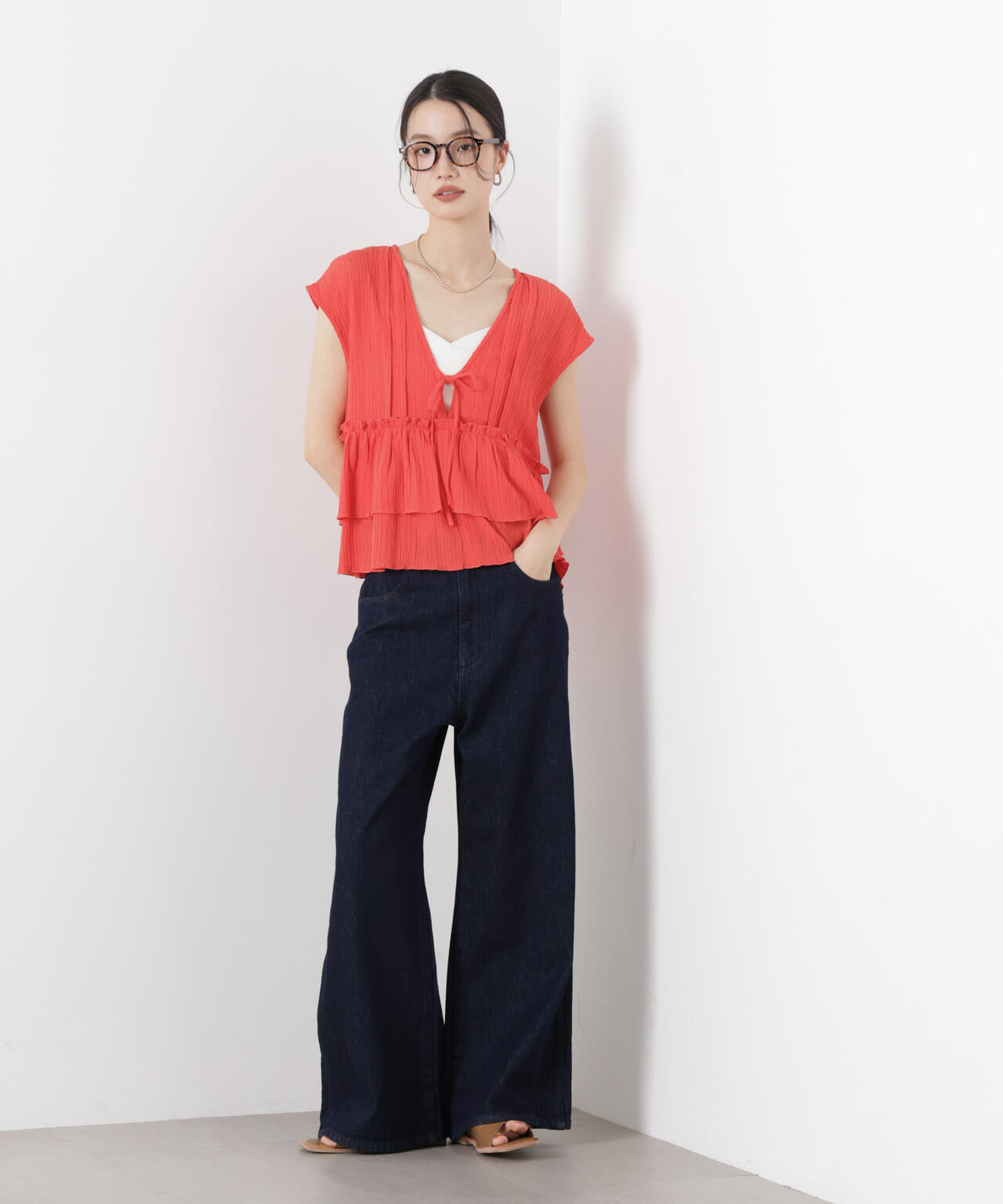 シャーリング楊柳ティアードフリルブラウス 6736121313