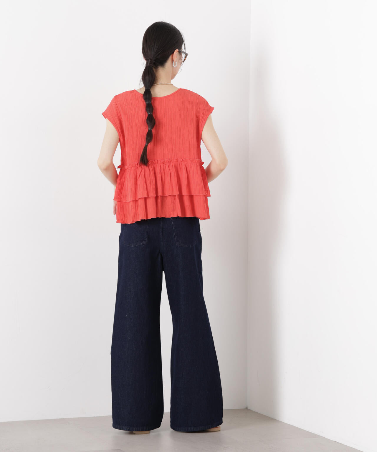 シャーリング楊柳ティアードフリルブラウス 6736121313