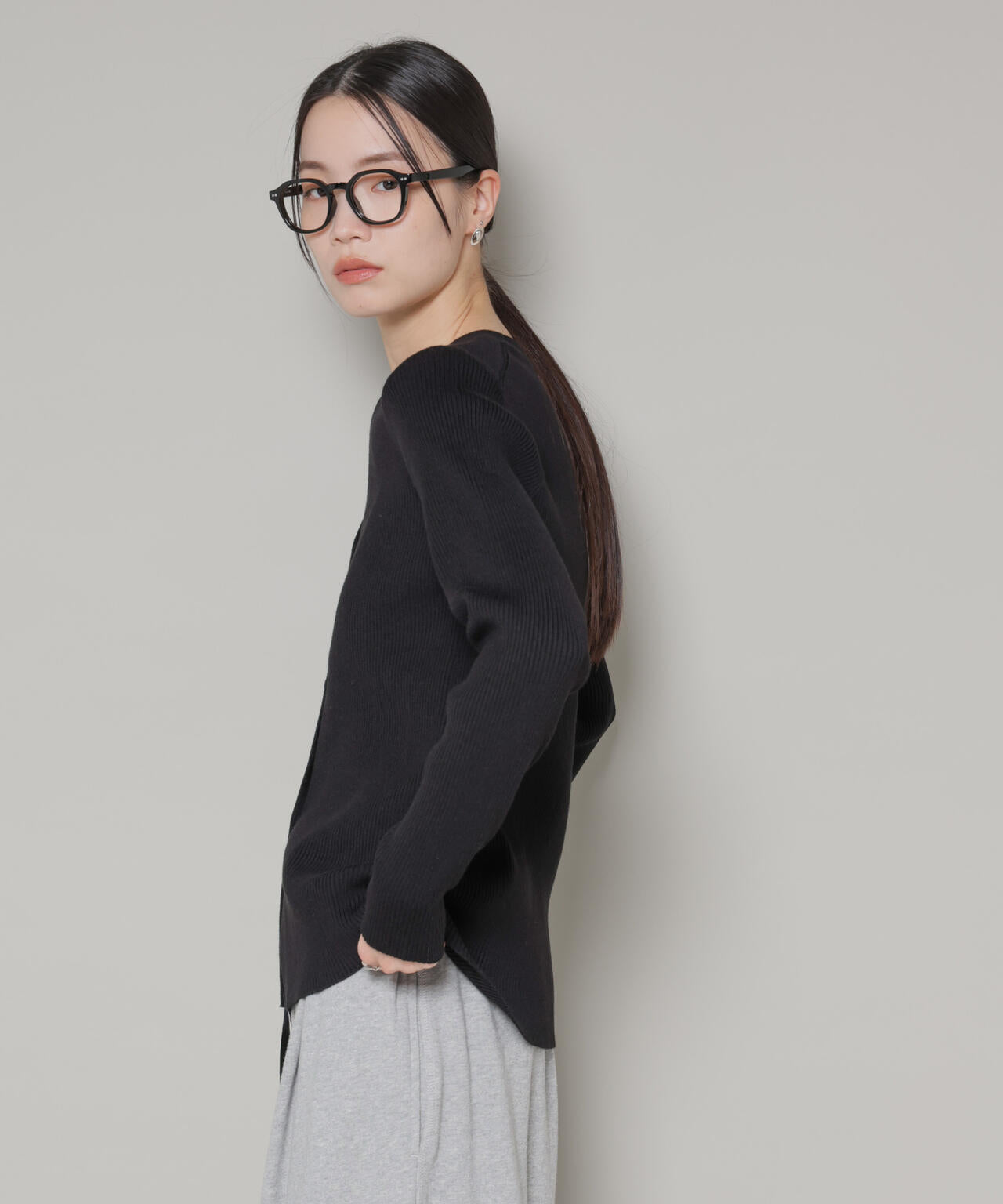 裾スリットVネックリブカーディガン 6736122300