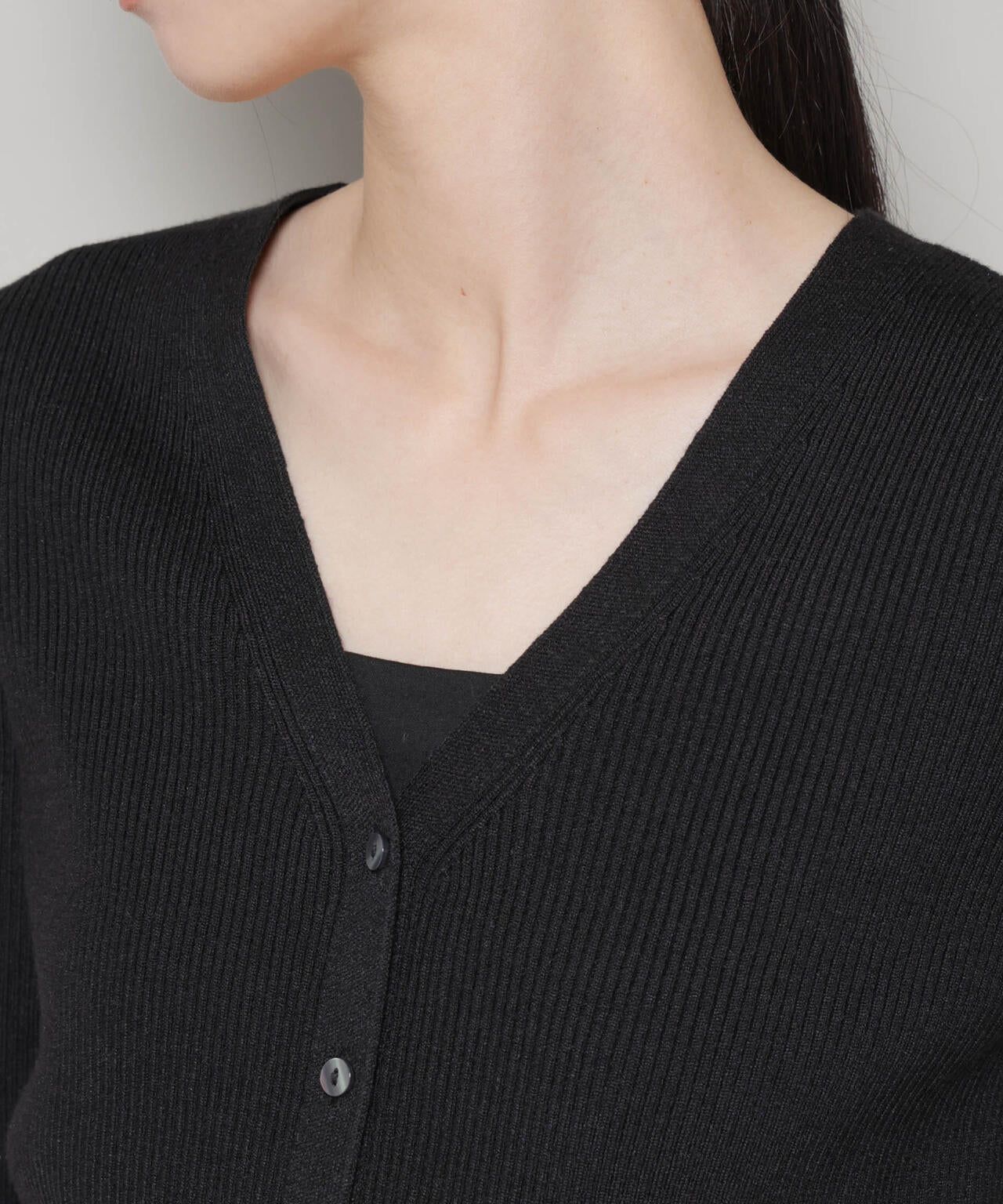裾スリットVネックリブカーディガン 6736122300