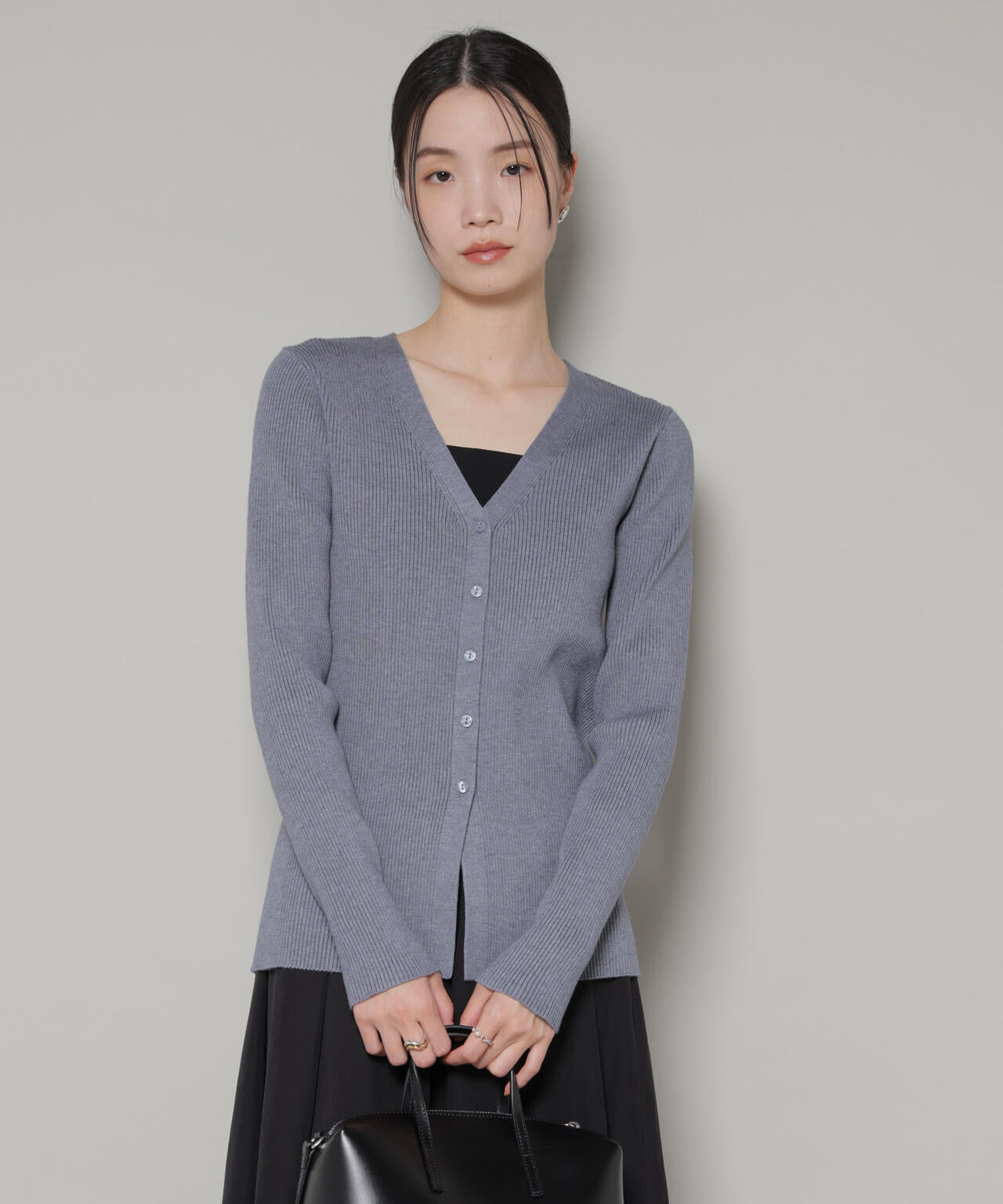 裾スリットVネックリブカーディガン 6736122300