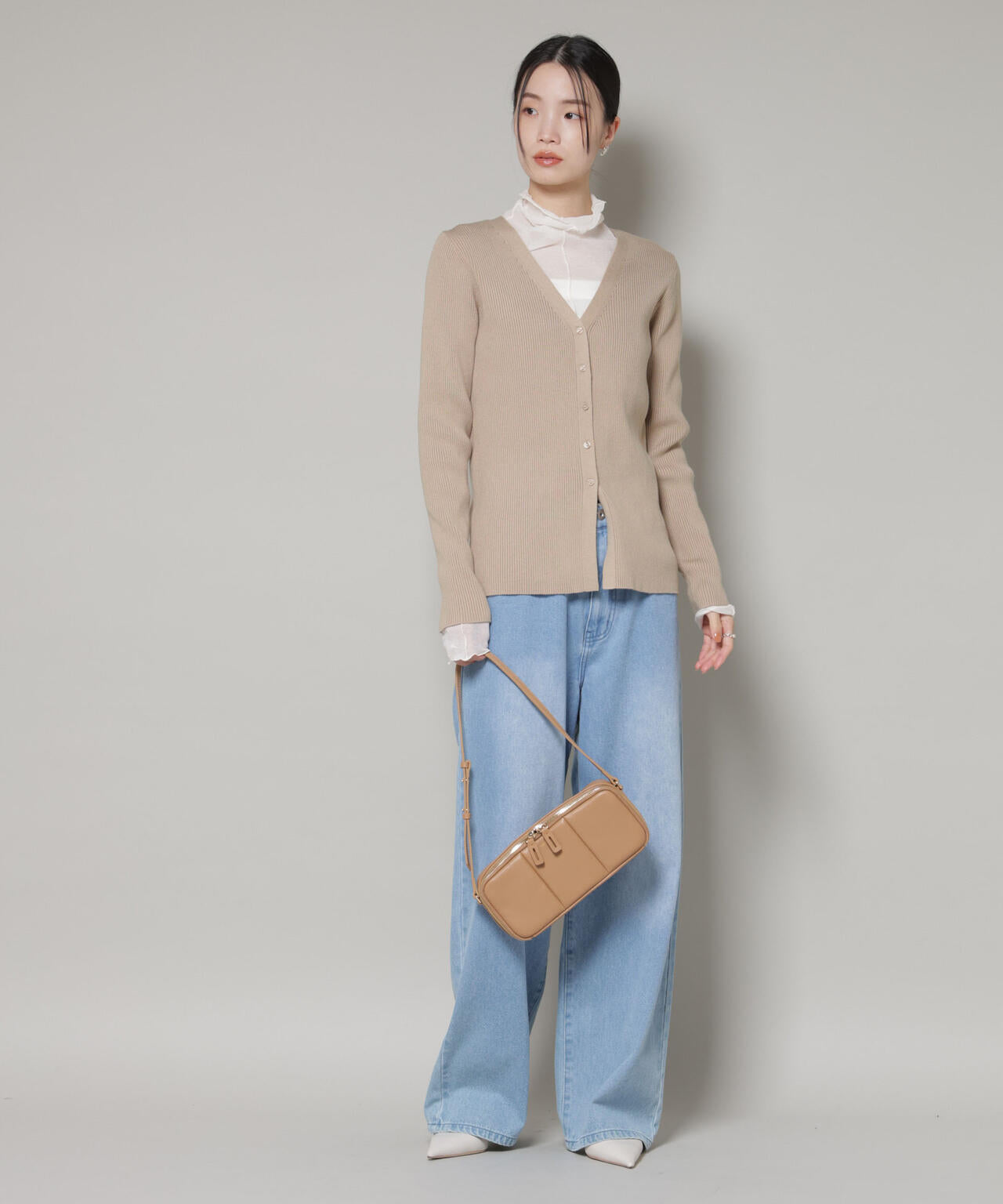 裾スリットVネックリブカーディガン 6736122300