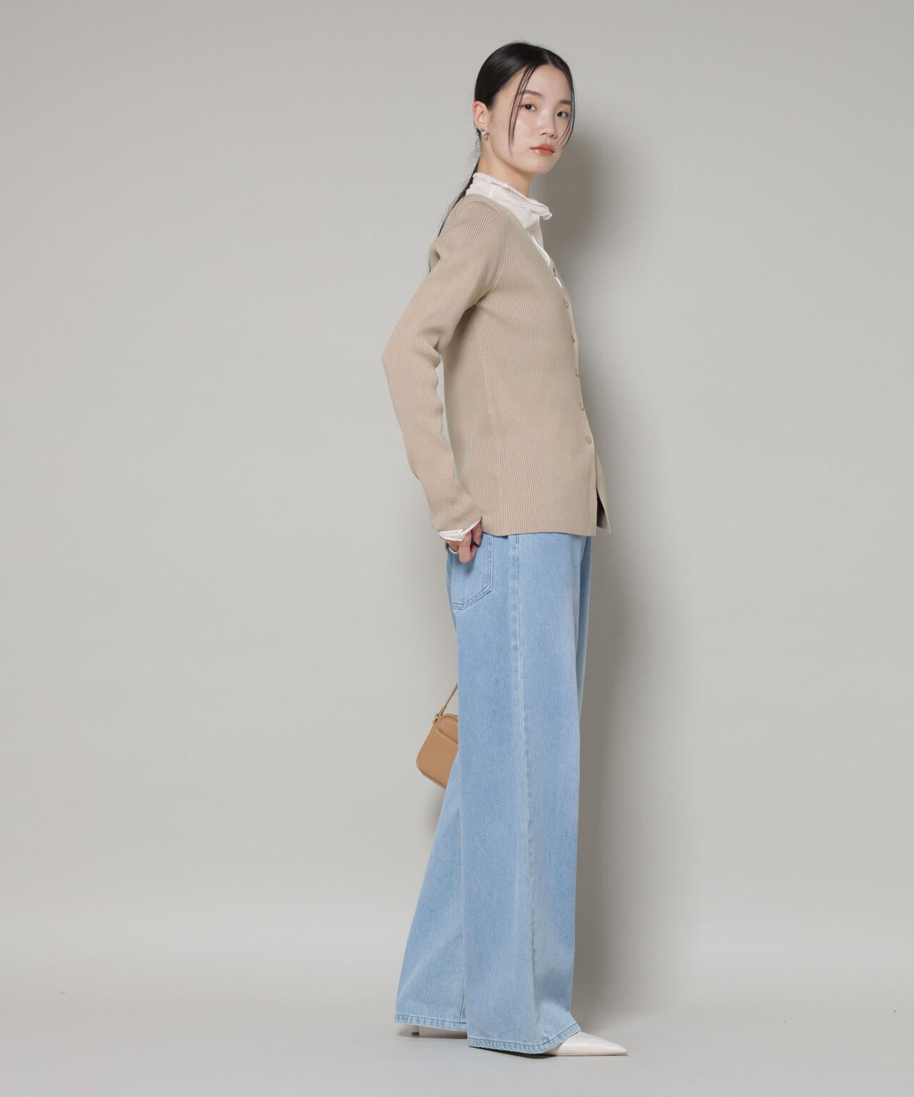 裾スリットVネックリブカーディガン 6736122300