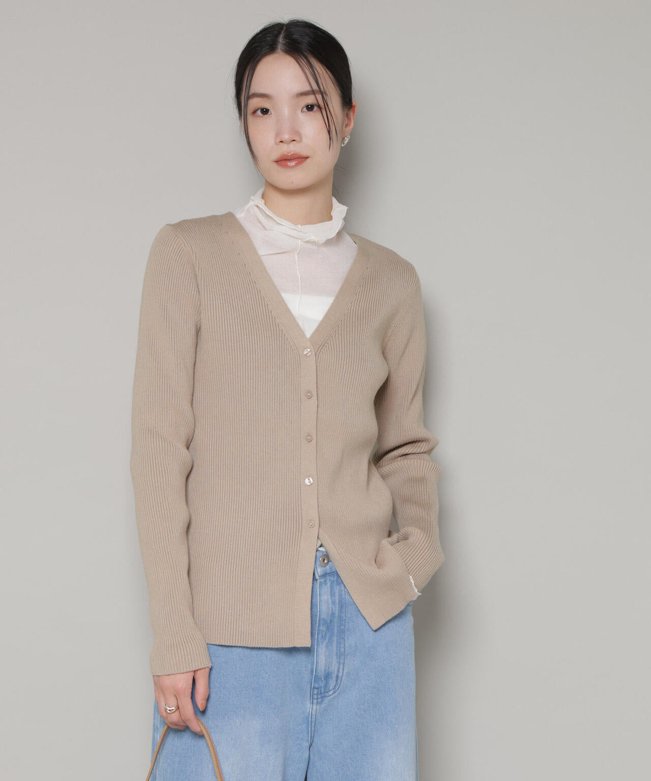 裾スリットVネックリブカーディガン 6736122300