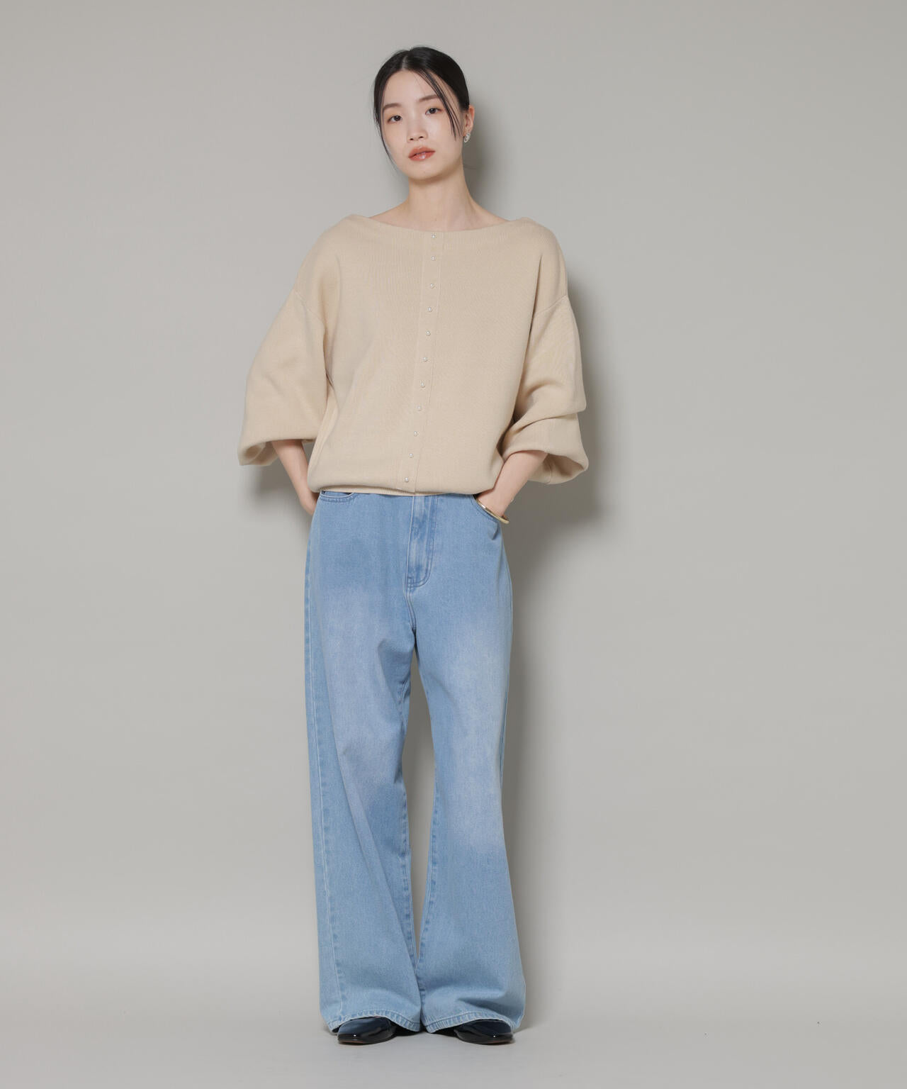 前後2wayセンターパール釦プルオーバーニット 6736122301