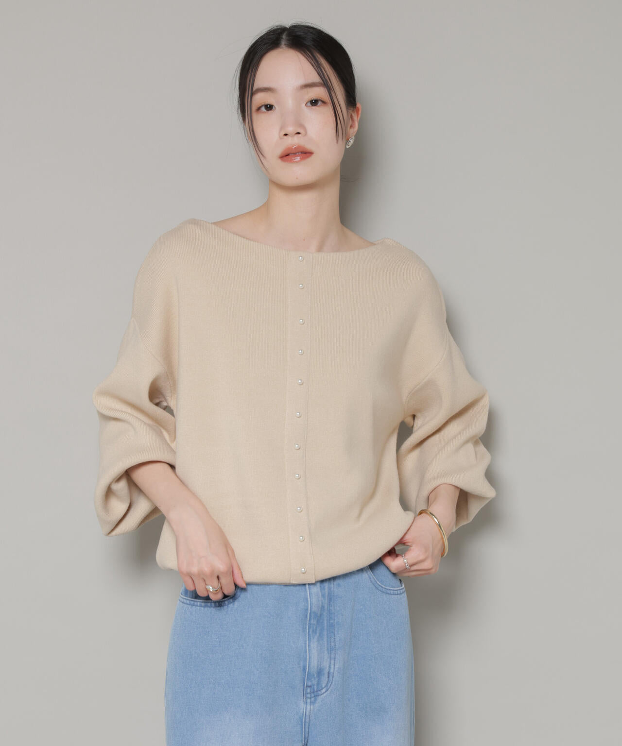 前後2wayセンターパール釦プルオーバーニット 6736122301