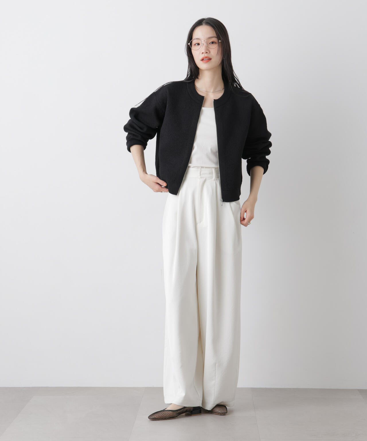 梨地ダブルフェイスジップアップニット 6736122306