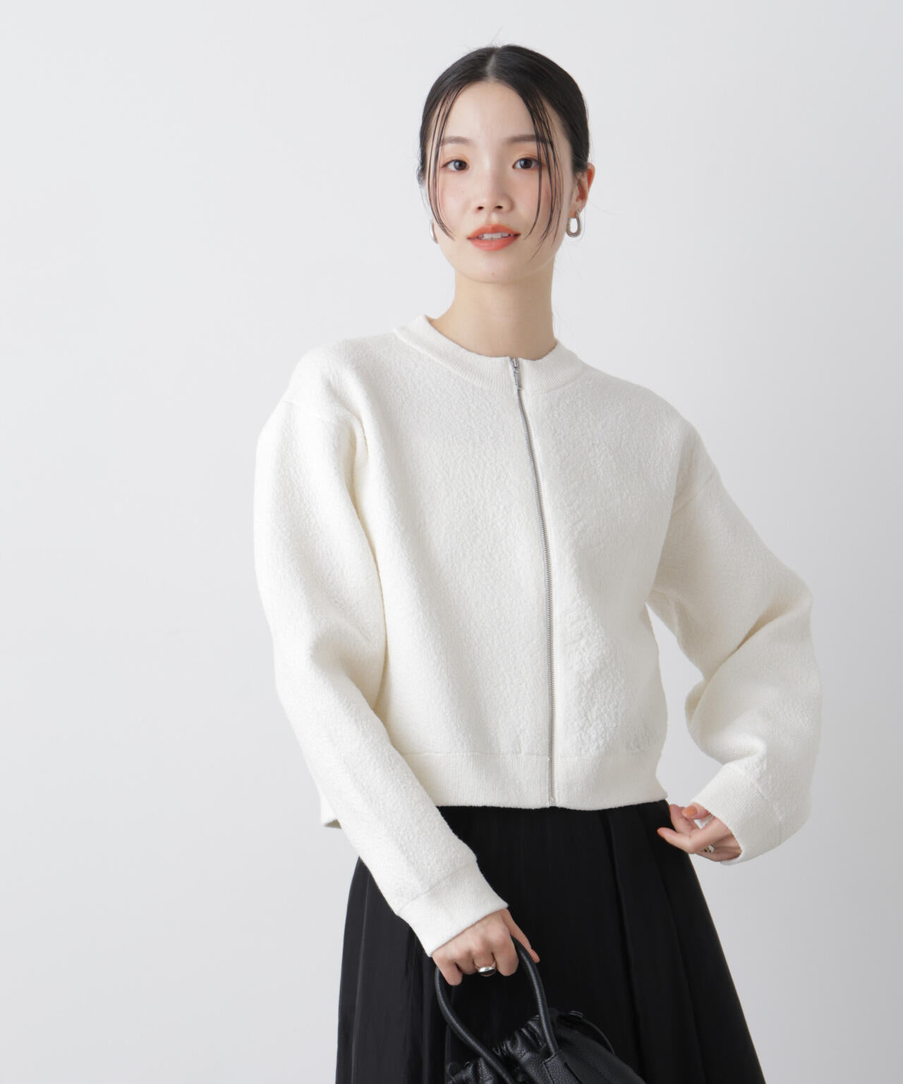 梨地ダブルフェイスジップアップニット