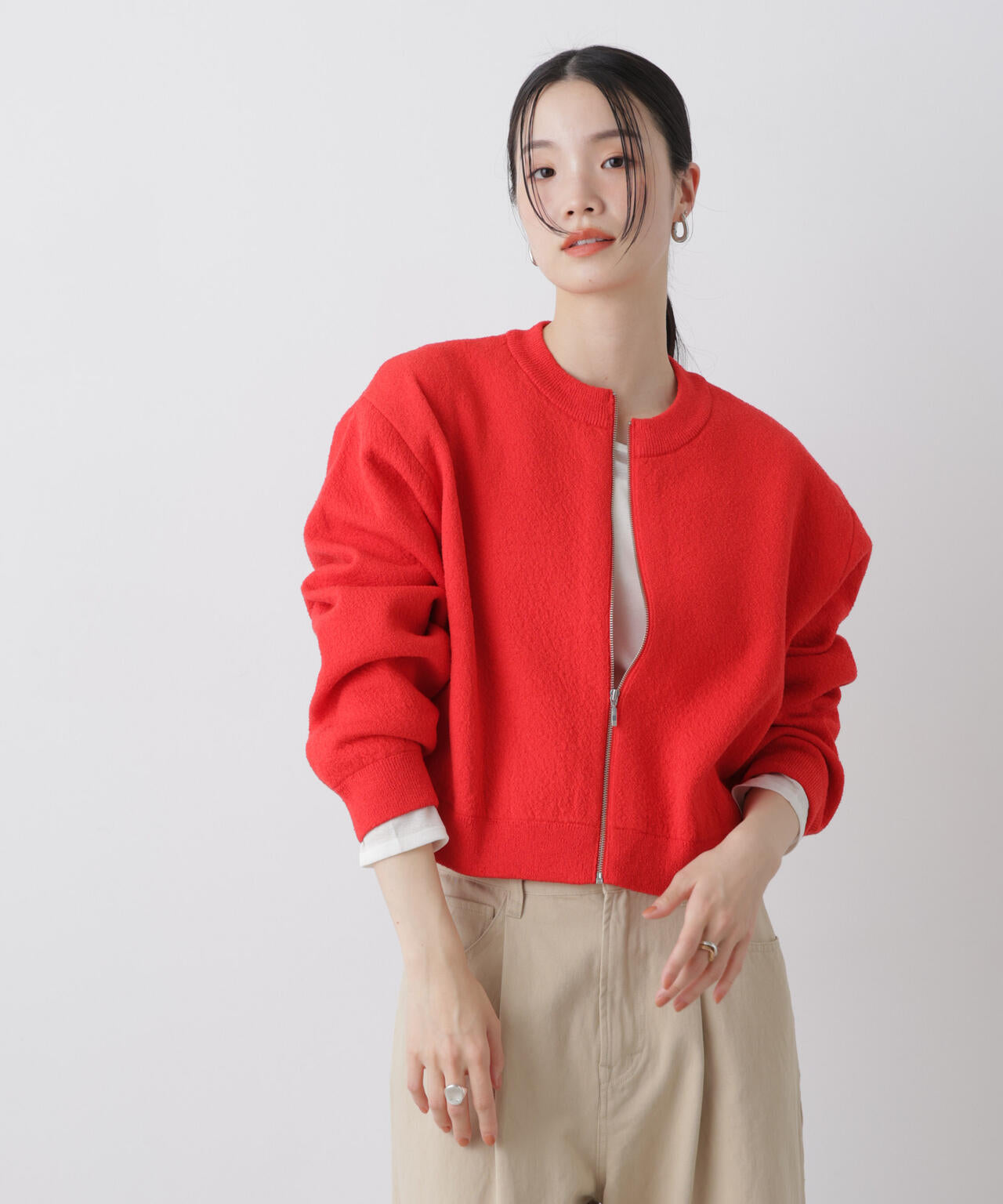 梨地ダブルフェイスジップアップニット 6736122306