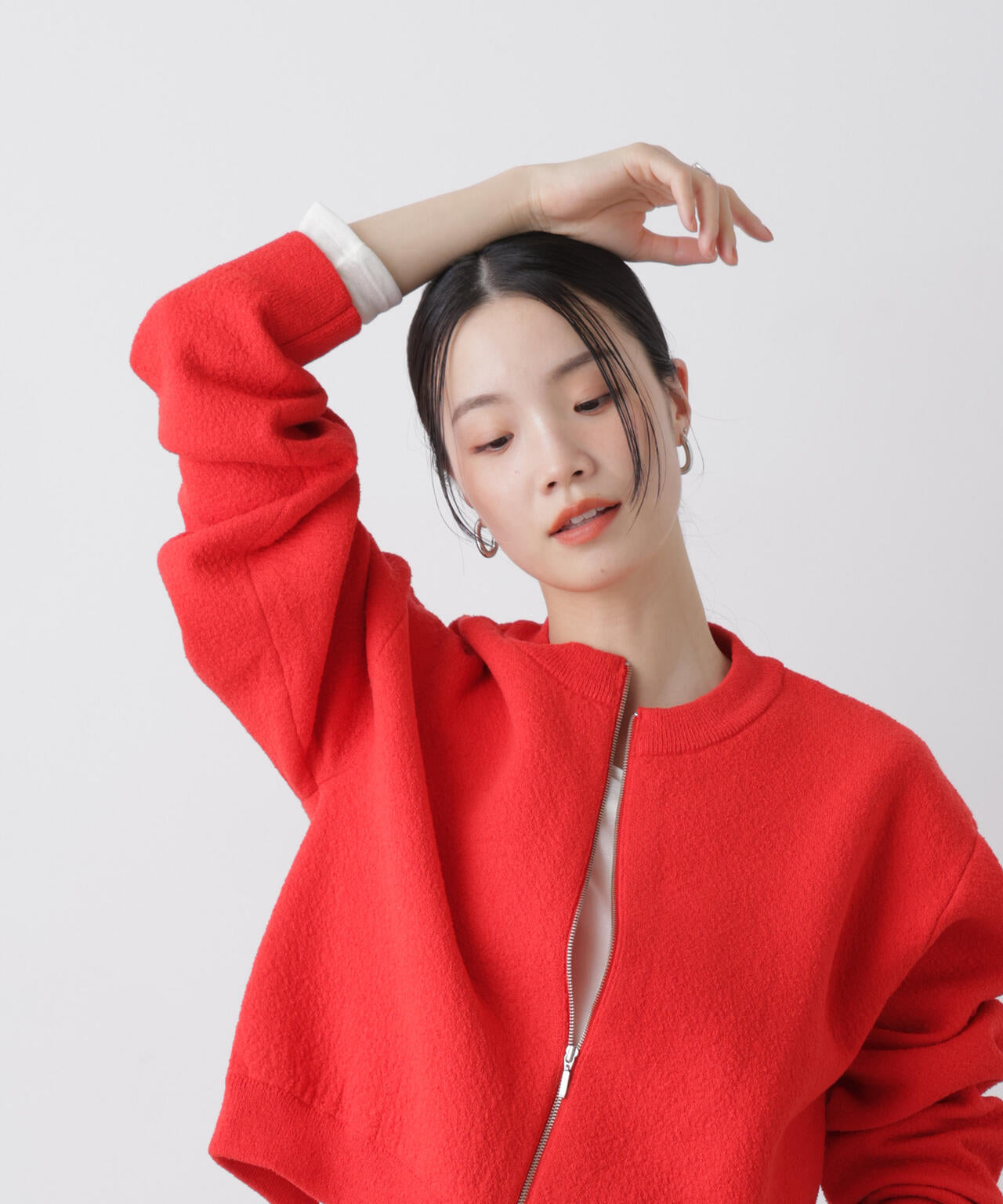 梨地ダブルフェイスジップアップニット 6736122306