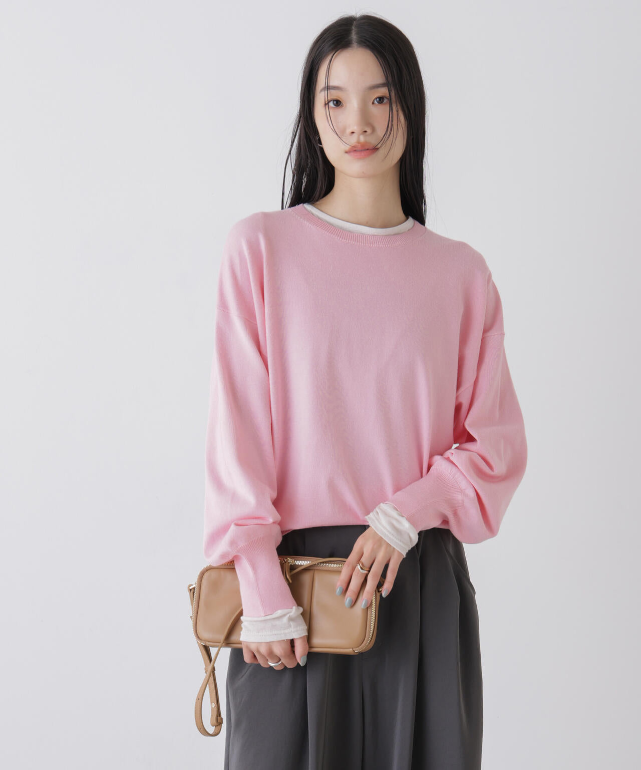 洗濯機洗可バンブーレーヨンニット ワイドクルーネックプルオーバー 6736122309