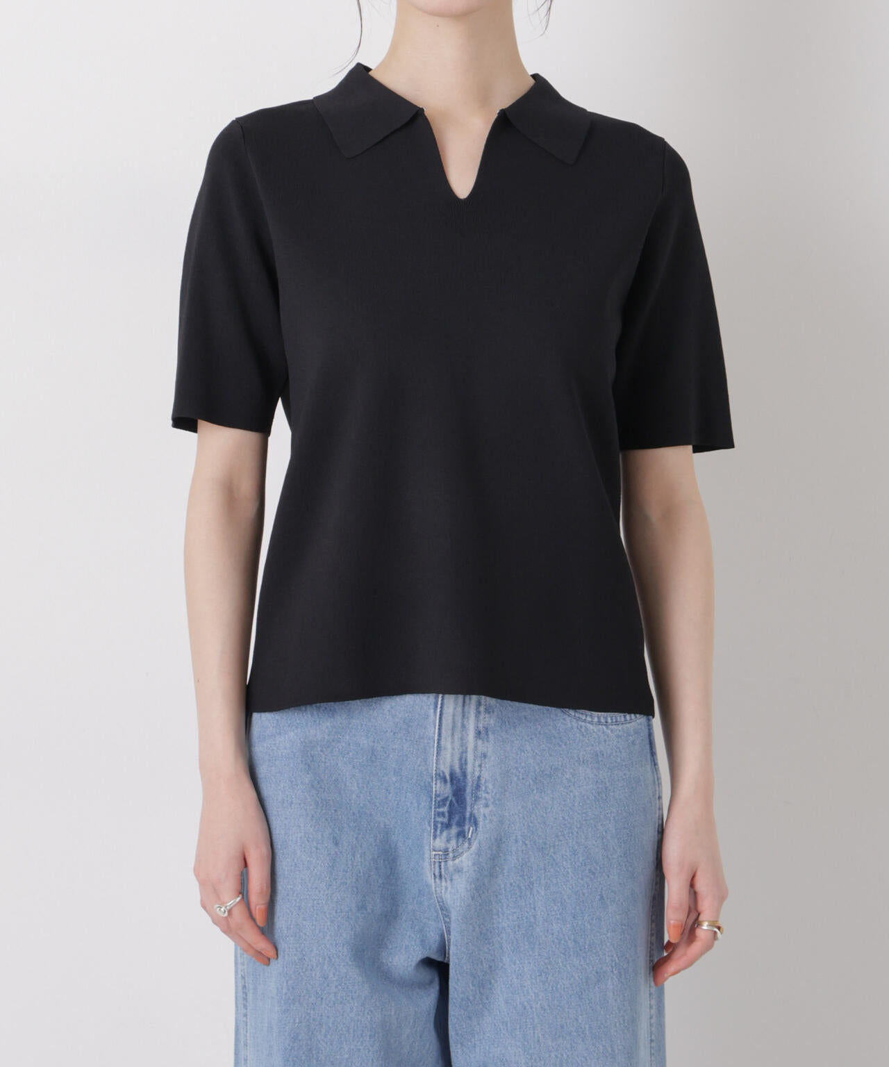 洗濯機洗い可UVカット接触冷感衿付き半袖ポロニット 6736122314