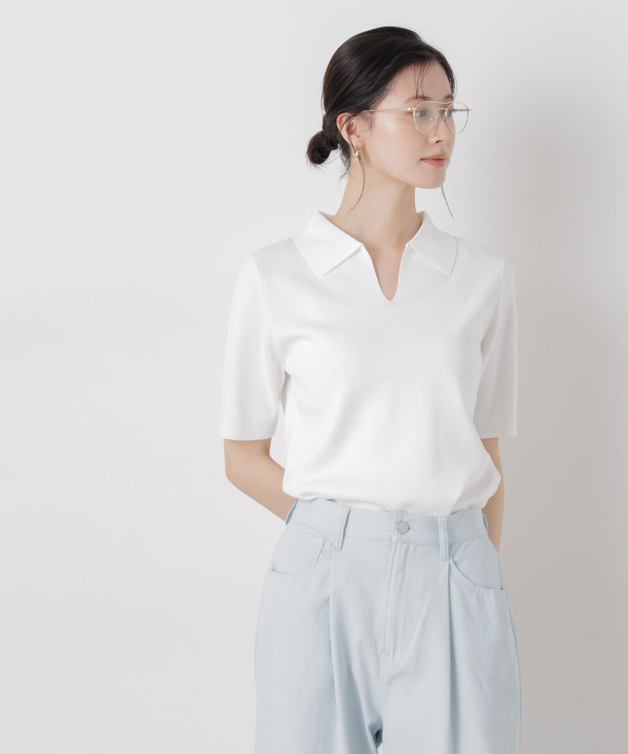 洗濯機洗い可UVカット接触冷感衿付き半袖ポロニット 6736122314