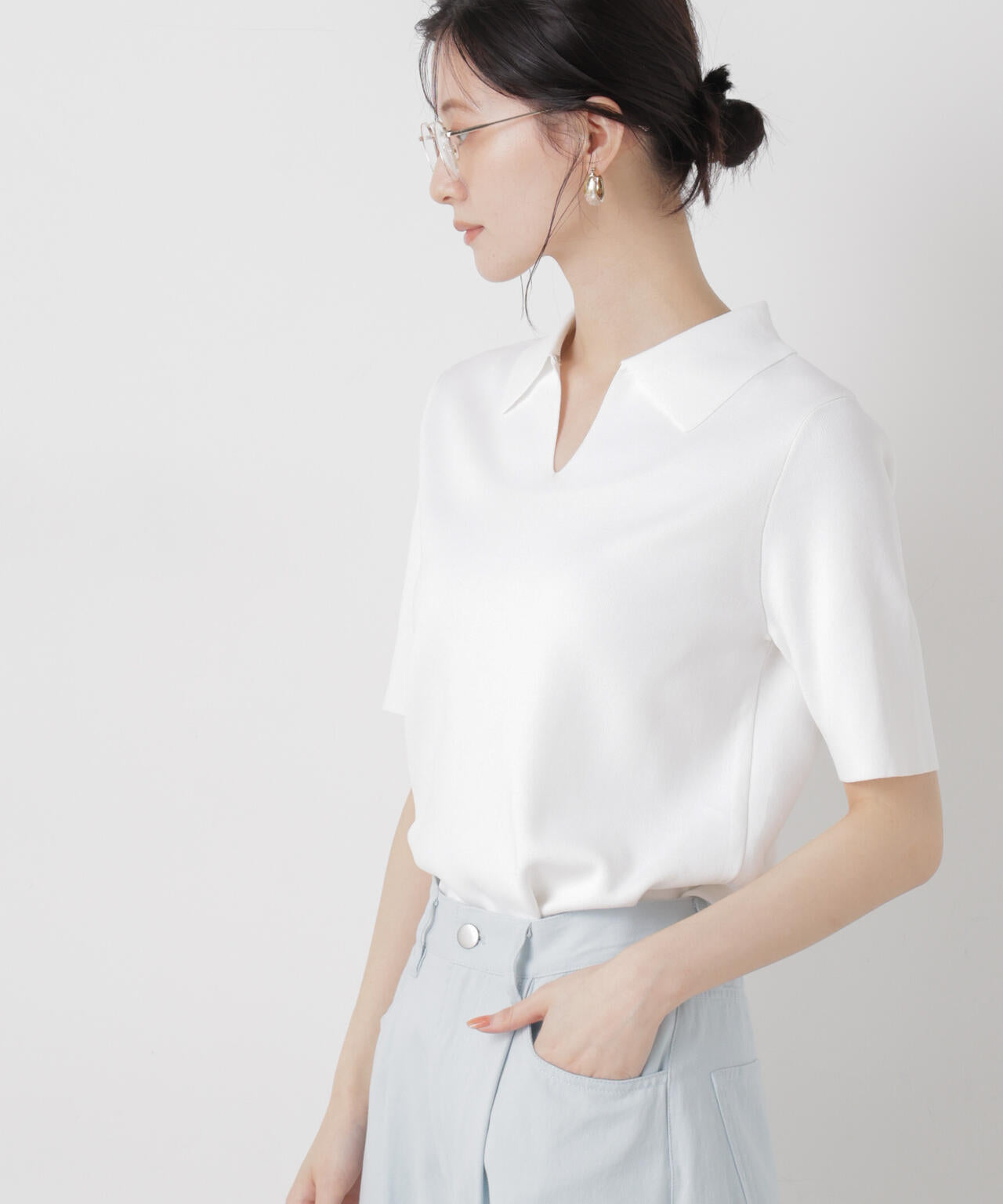 洗濯機洗い可UVカット接触冷感衿付き半袖ポロニット 6736122314