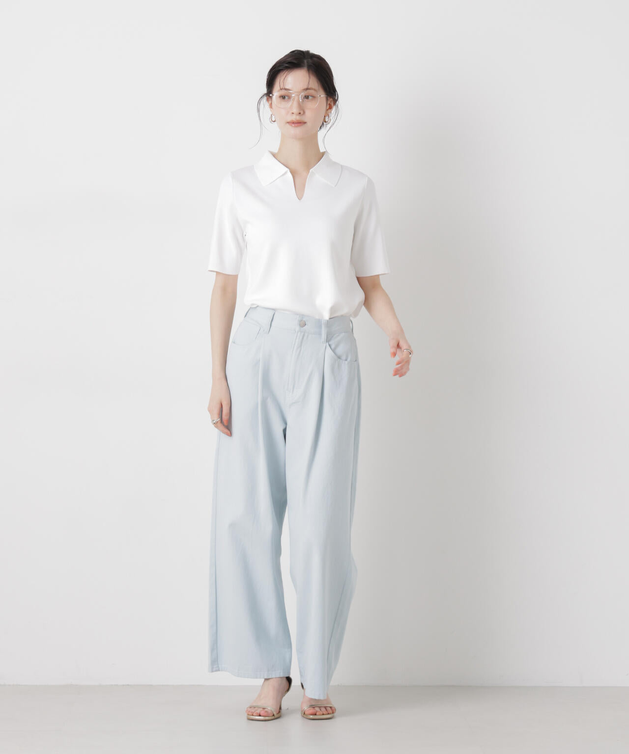 洗濯機洗い可UVカット接触冷感衿付き半袖ポロニット 6736122314