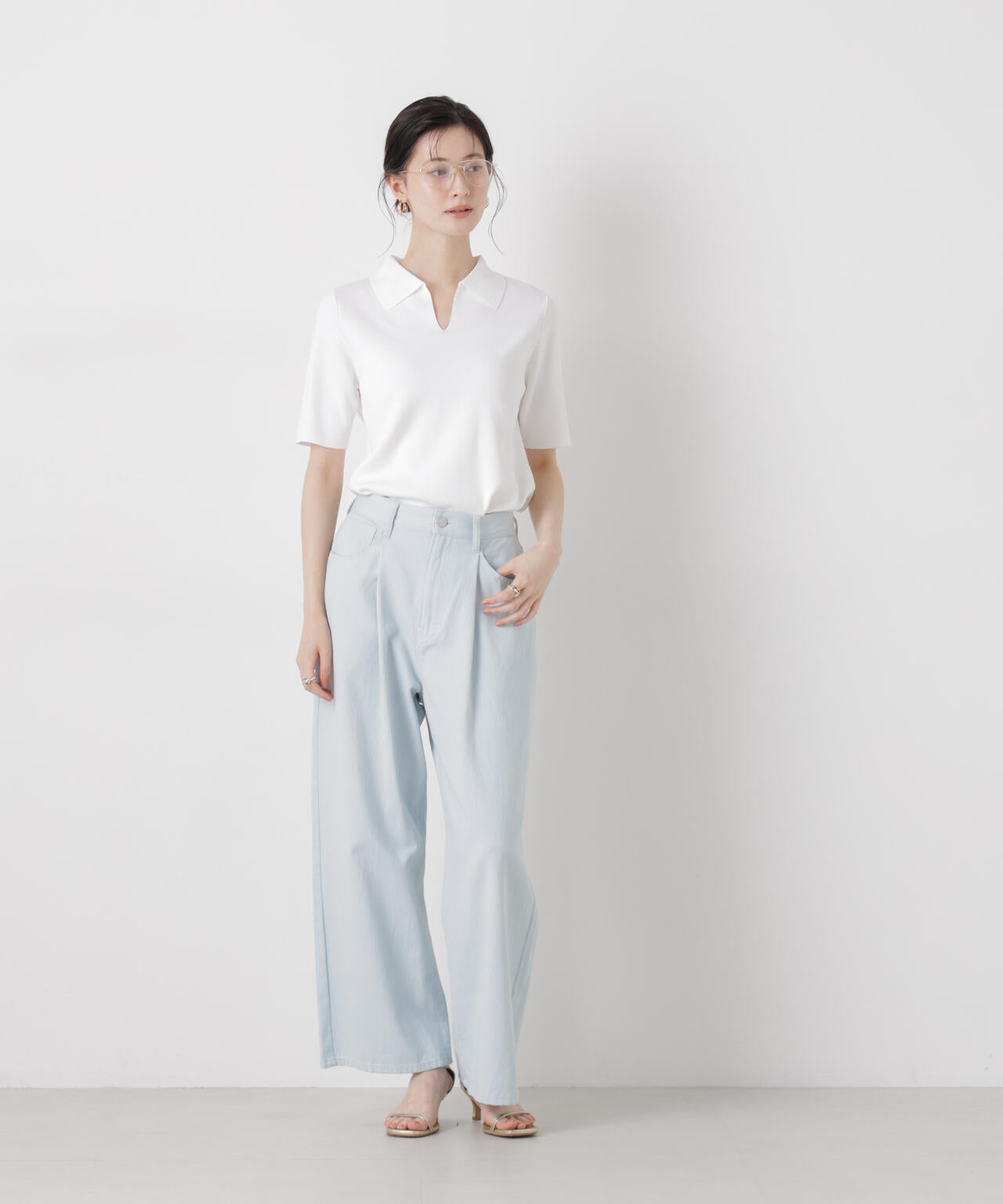 洗濯機洗い可UVカット接触冷感衿付き半袖ポロニット 6736122314