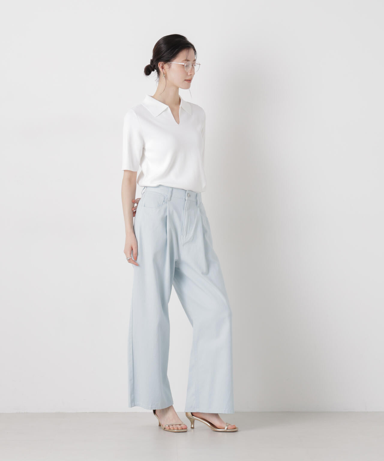 洗濯機洗い可UVカット接触冷感衿付き半袖ポロニット 6736122314