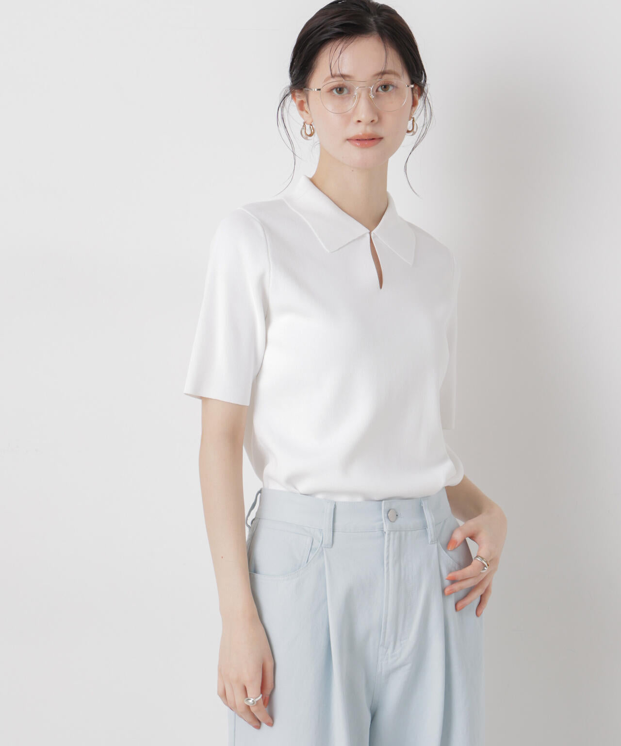 洗濯機洗い可UVカット接触冷感衿付き半袖ポロニット 6736122314