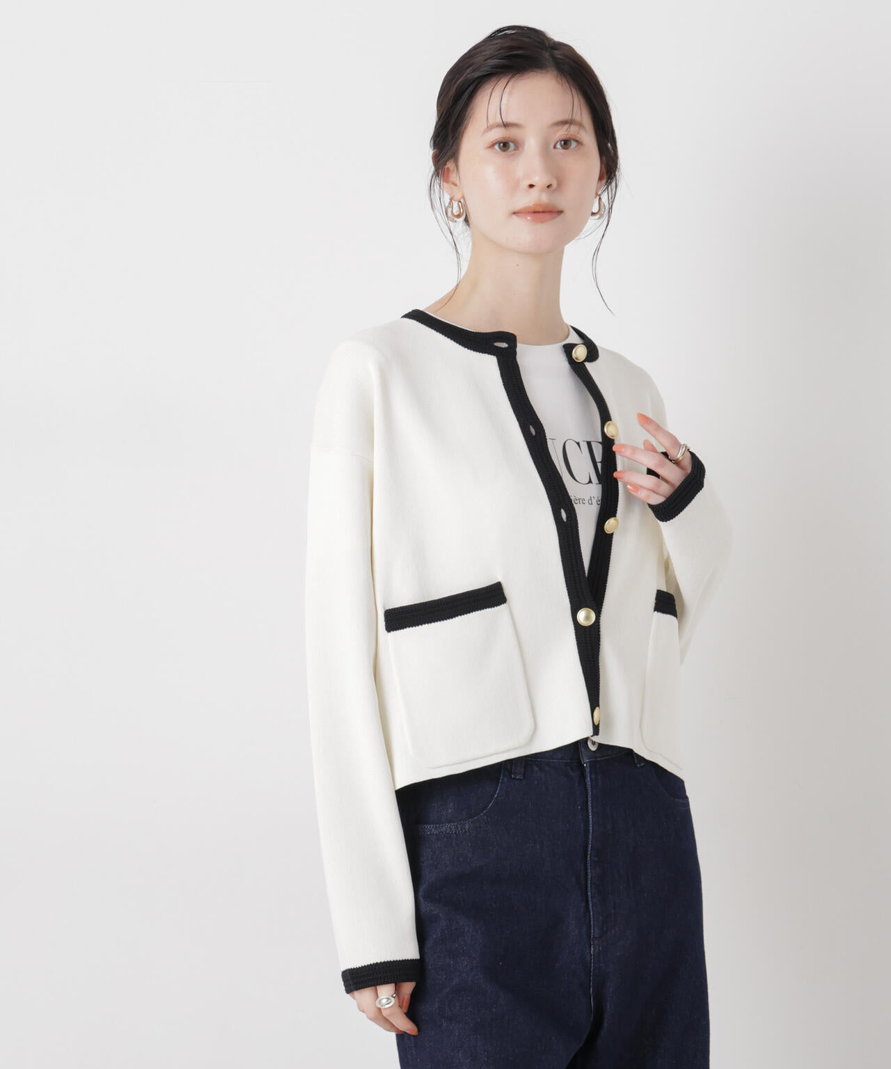 洗濯機洗可バイカラーニットジャケットカーディガン(セットアップ可)