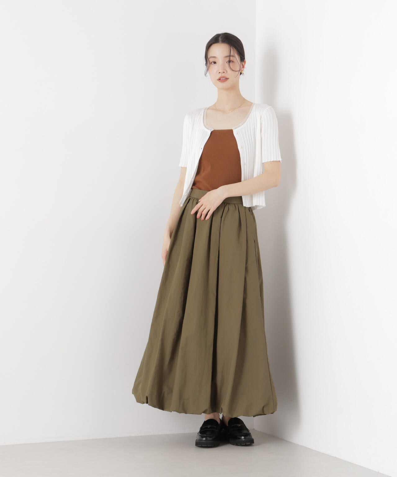 チュールコンビ半袖リブカーディガン 6736122321