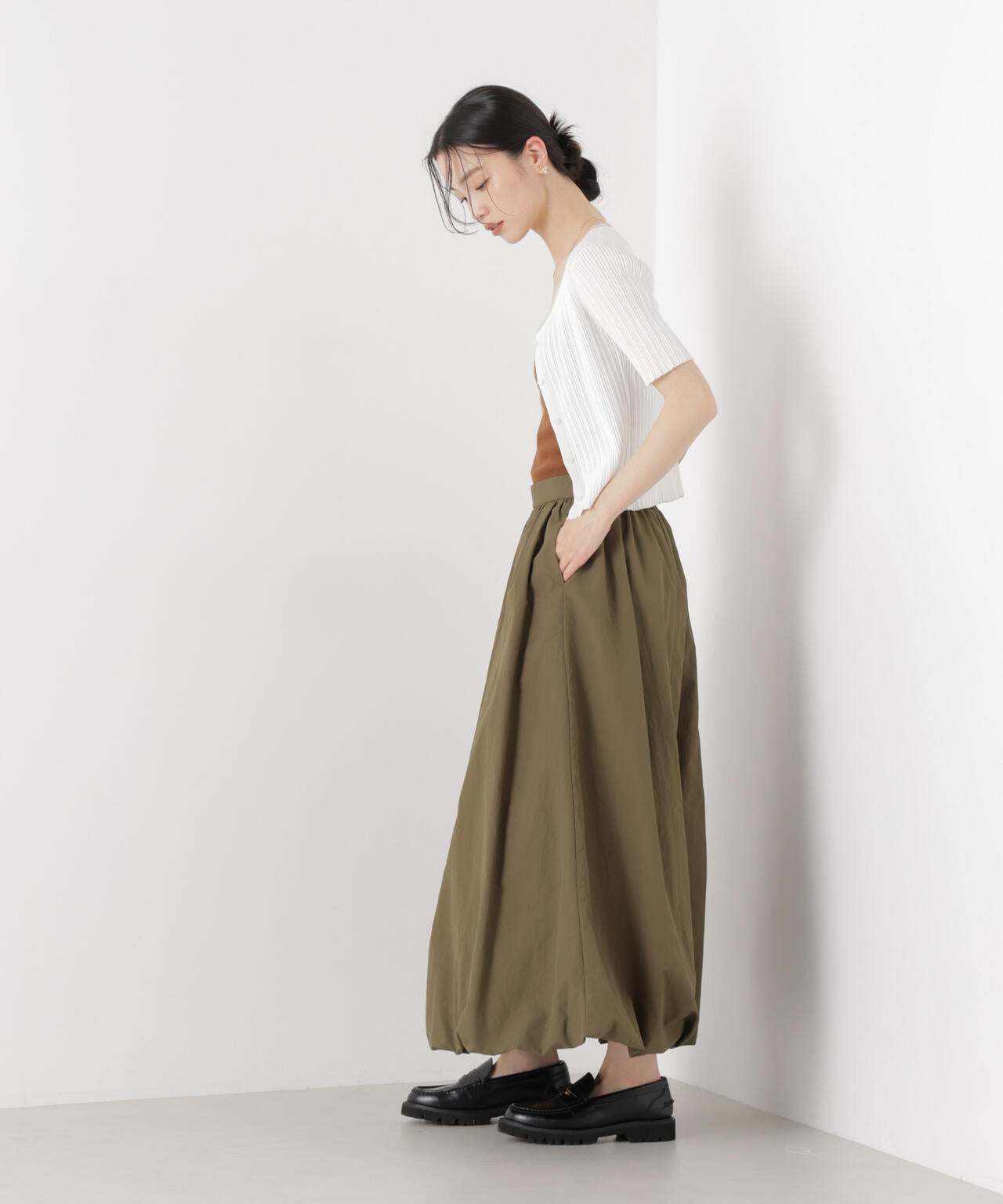 チュールコンビ半袖リブカーディガン 6736122321