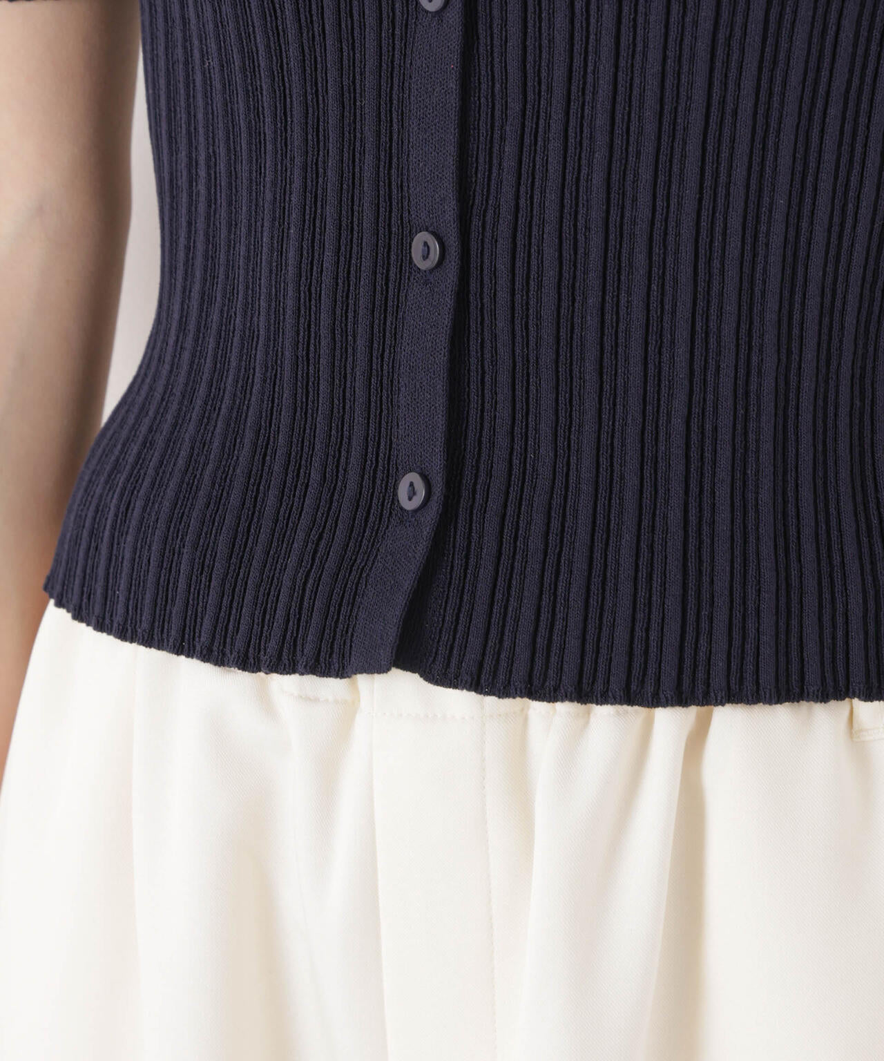 チュールコンビ半袖リブカーディガン 6736122321