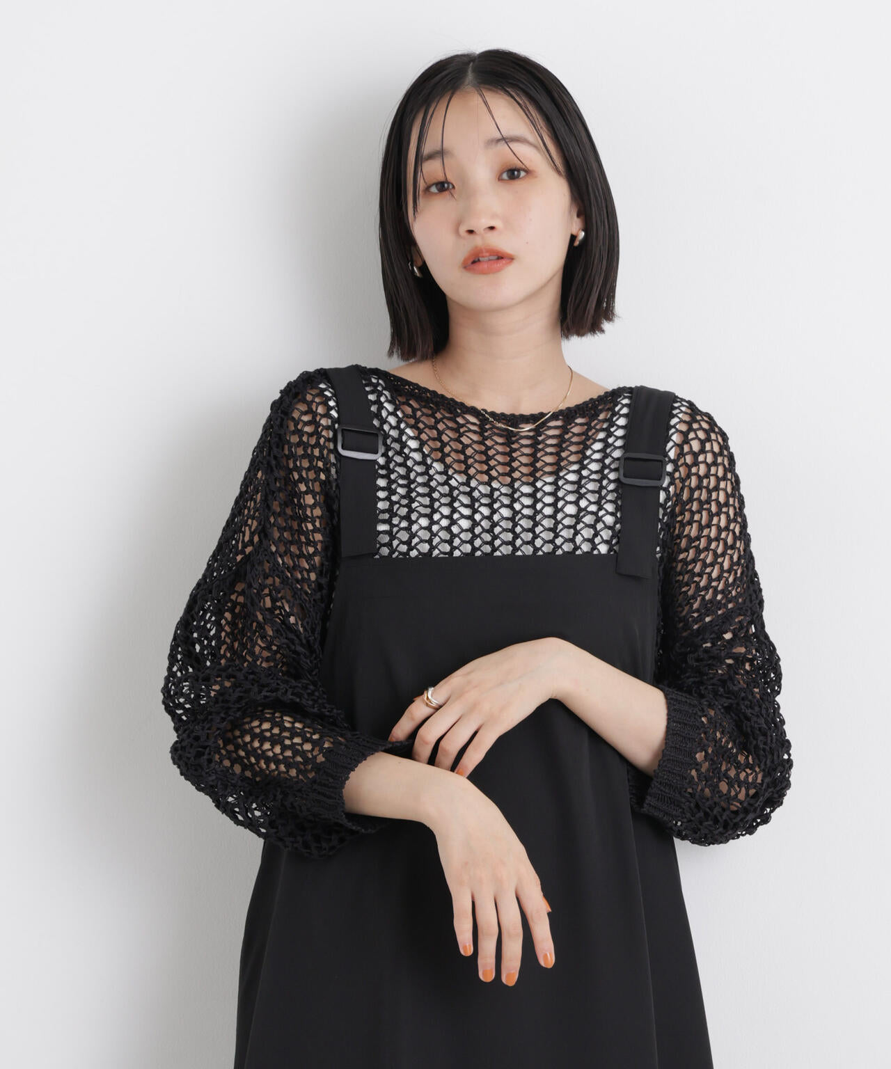 ワイドシルエットメッシュニットプルオーバー 6736122326