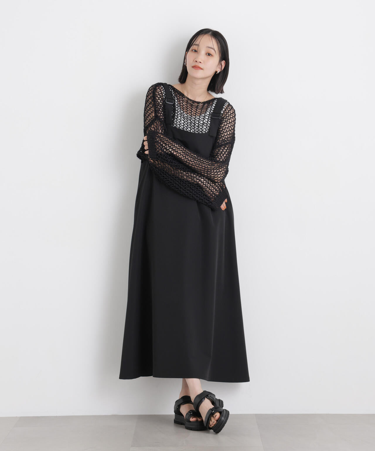 ワイドシルエットメッシュニットプルオーバー 6736122326